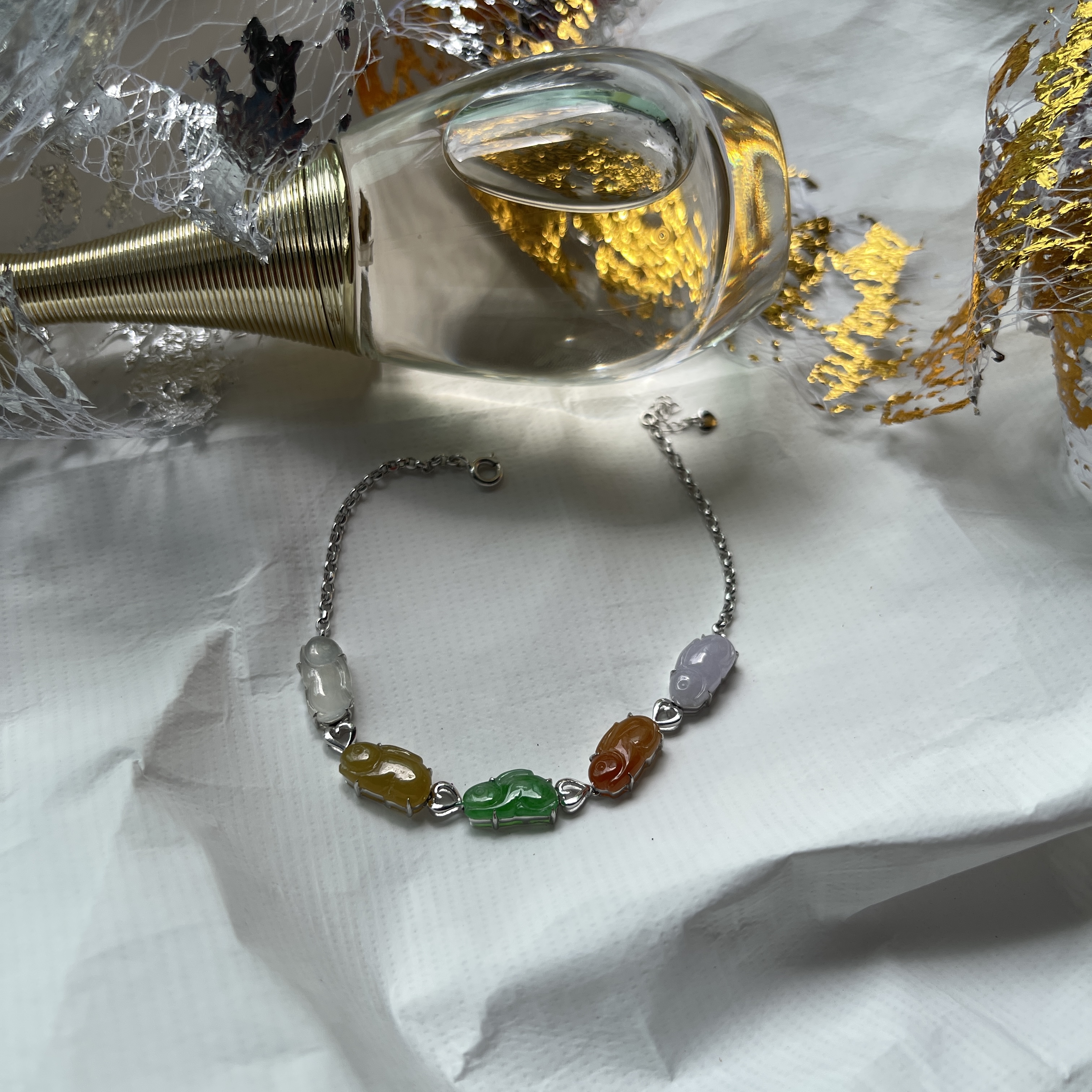 Multicolor Bunnies Jadeite Bracelet (PJA00129)