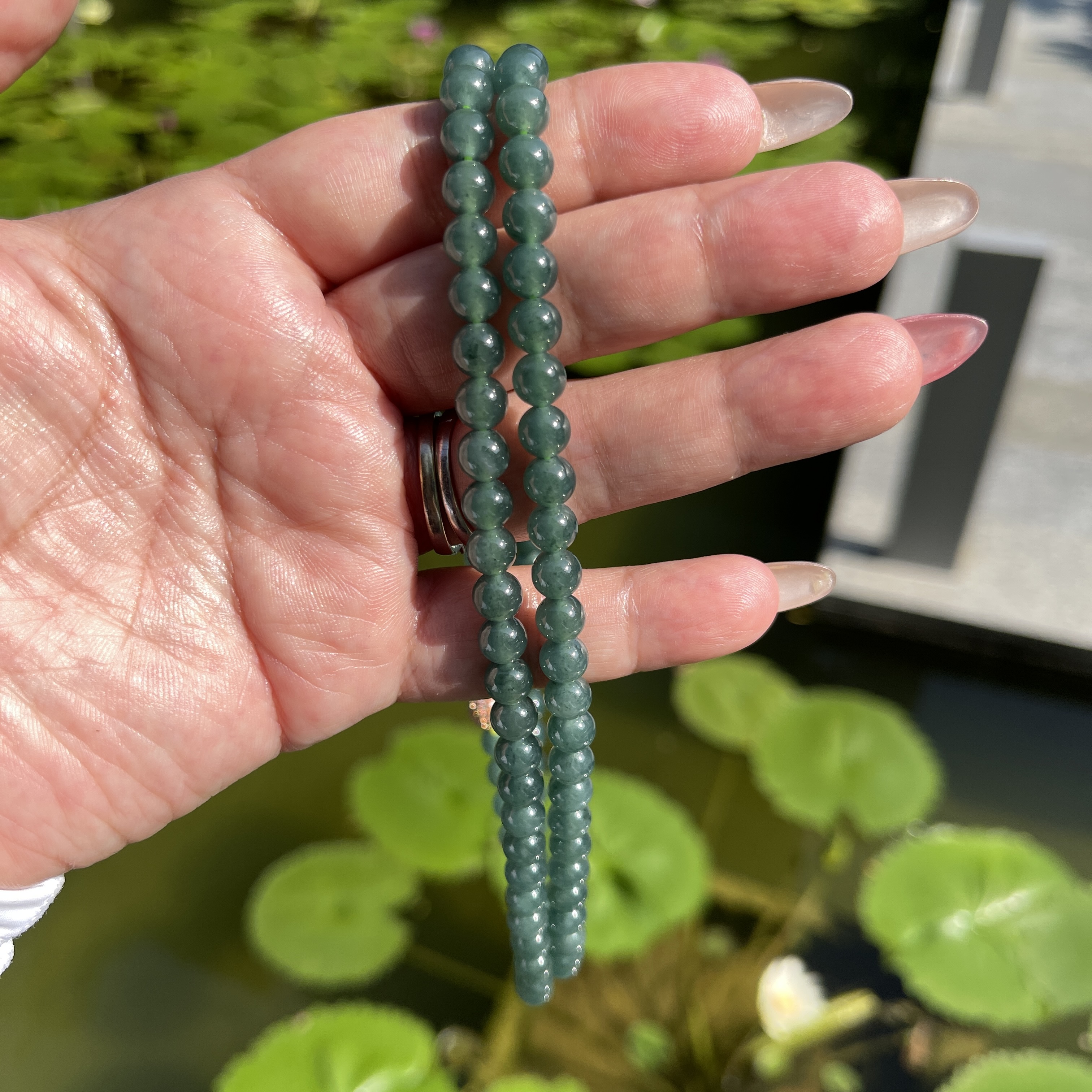 Bluish Green Jadeite Beads Bracelet or Necklace (PJA00183)