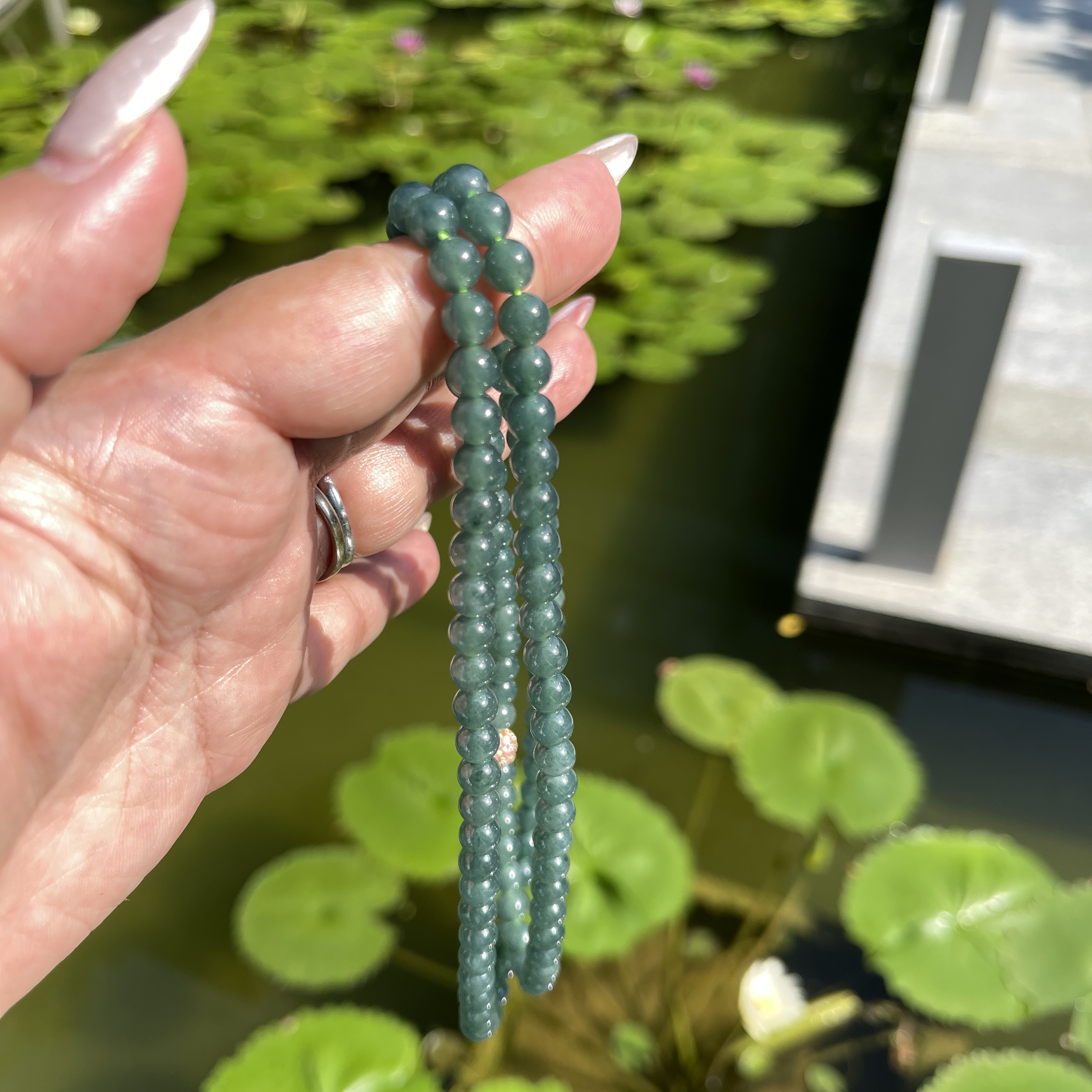 Bluish Green Jadeite Beads Bracelet or Necklace (PJA00183)