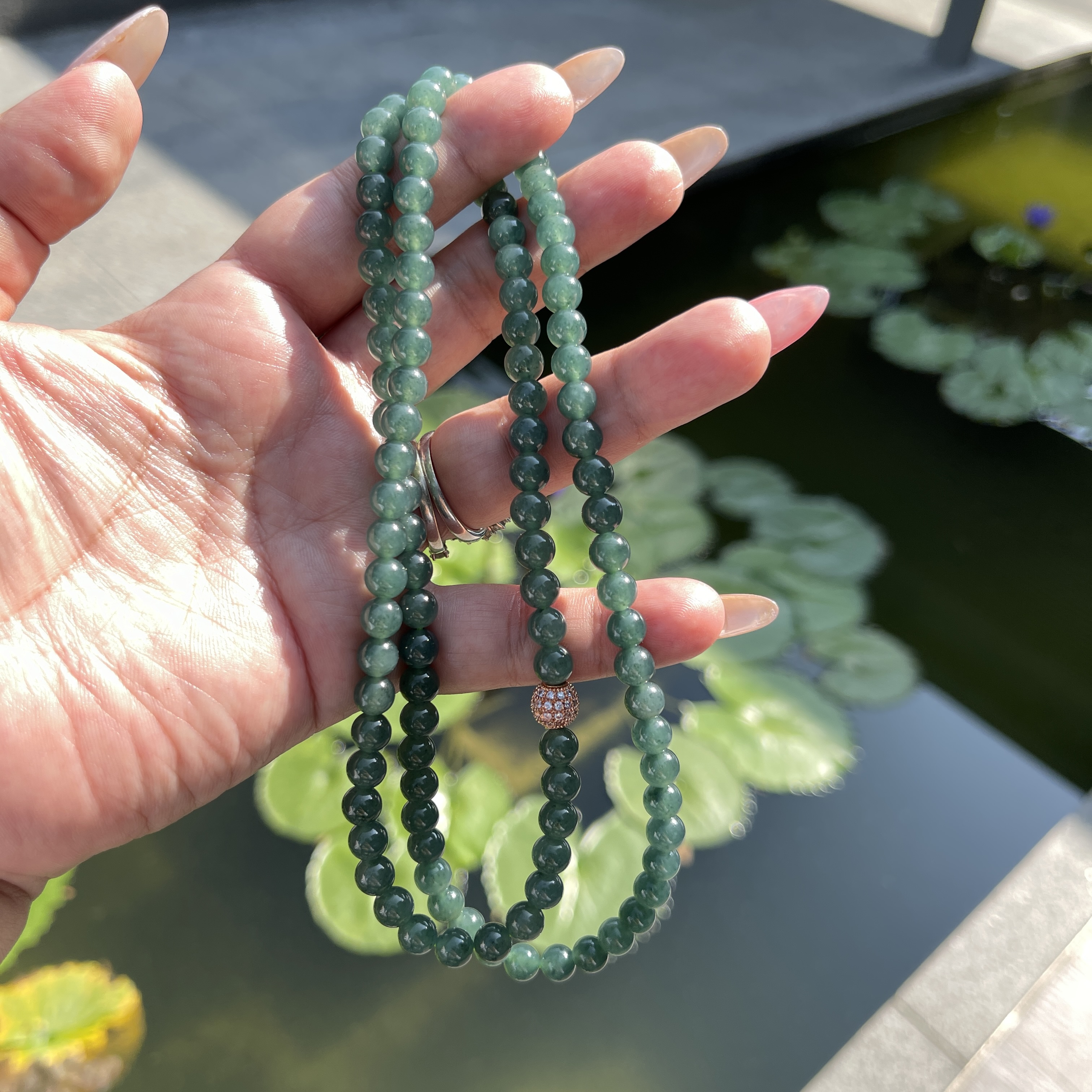 Bluish Green Jadeite Beads Bracelet or Necklace (PJA00183)