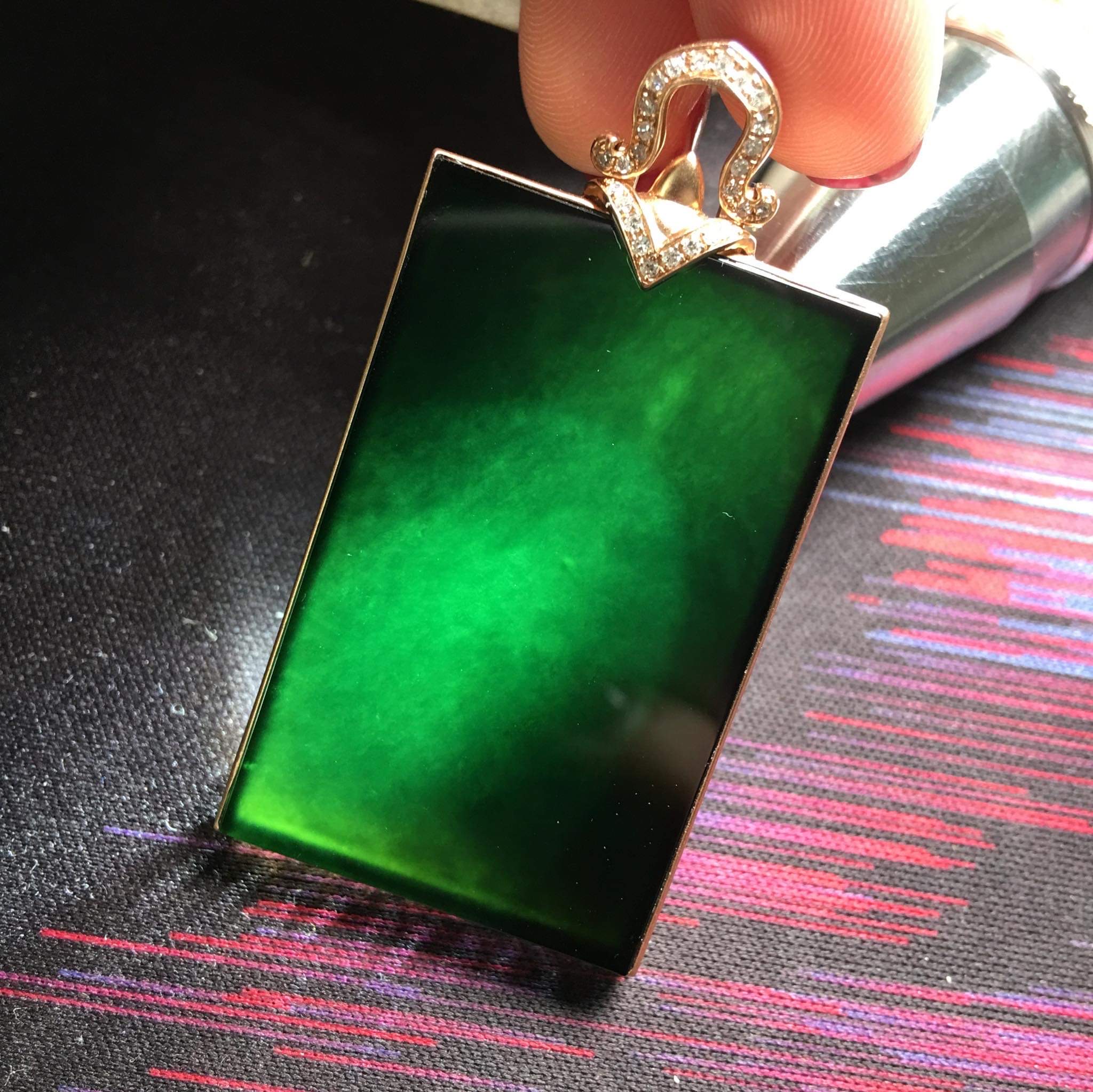 18K Rose Gold Trapezium Omphacite Pendant  (PJA00288)