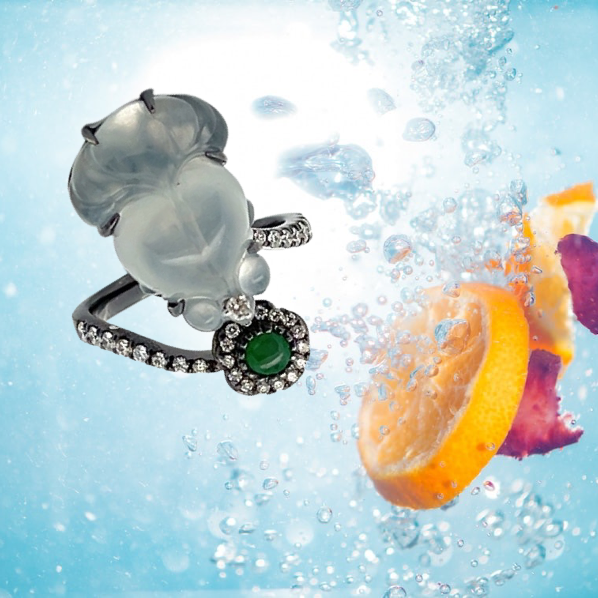 Icy Gold Fish Ring in 18k Black Gold (PJA00161) 