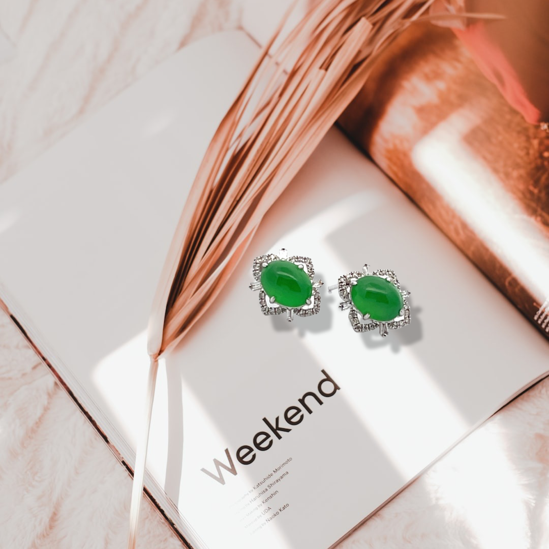 Icy Green Jade Cabochons Earrings (PJA00158)