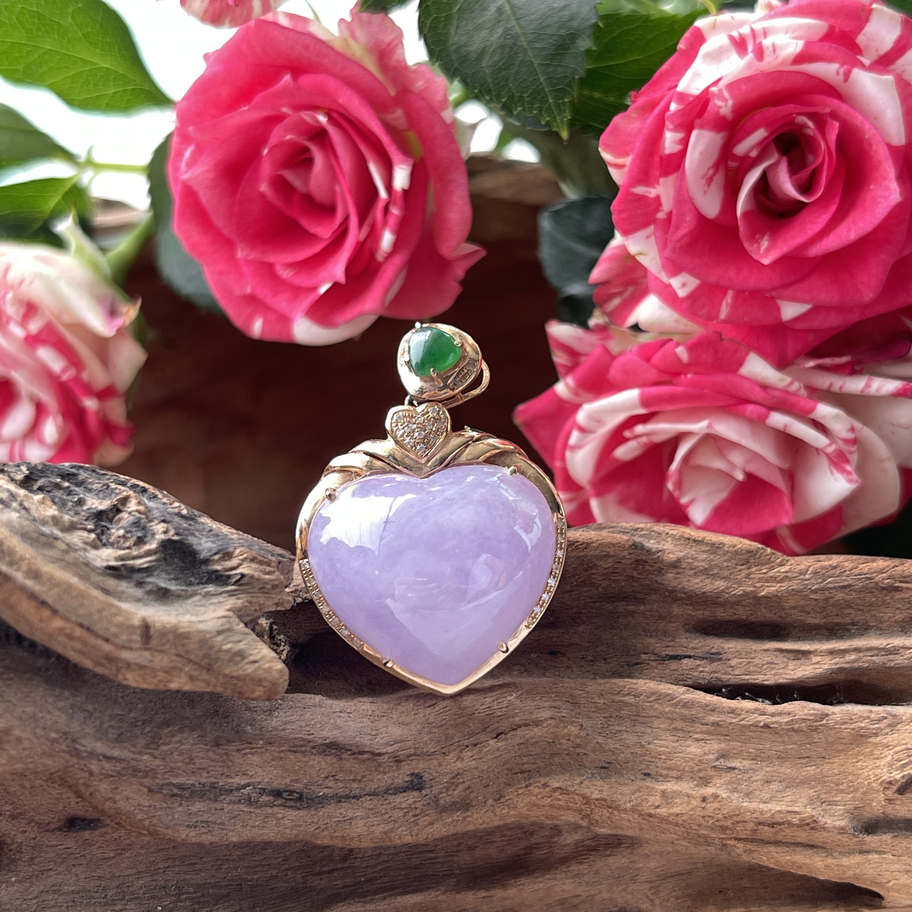 Lavender Heart Shape Cabochon Jadeite Pendant  (PJA00257)