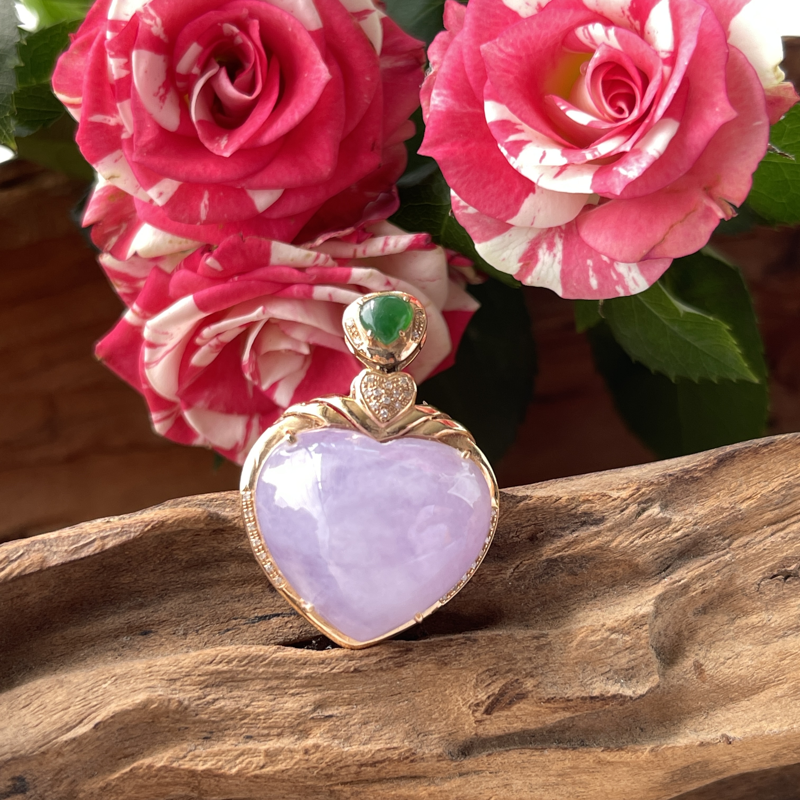Lavender Heart Shape Cabochon Jadeite Pendant  (PJA00257)