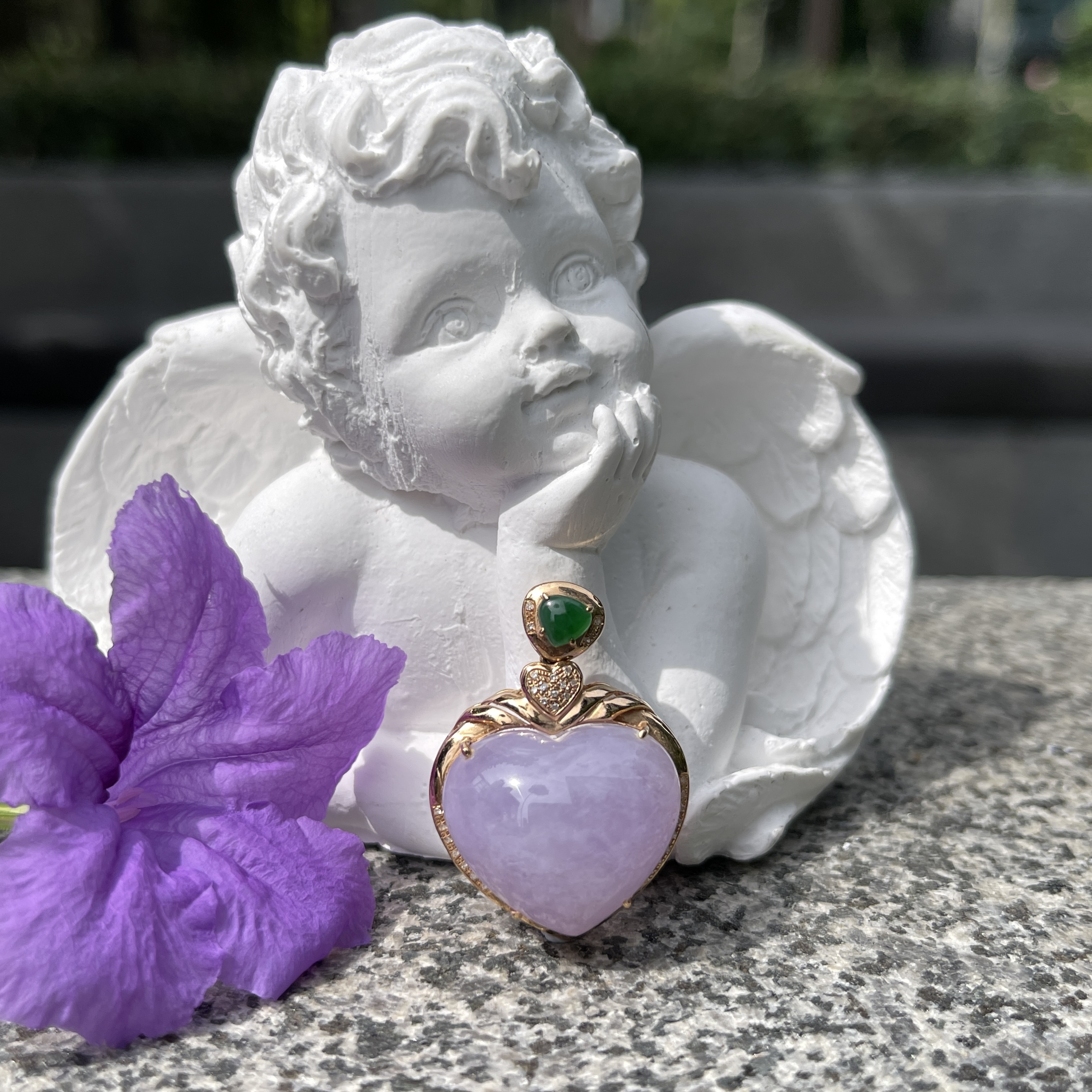 Lavender Heart Shape Cabochon Jadeite Pendant  (PJA00257)