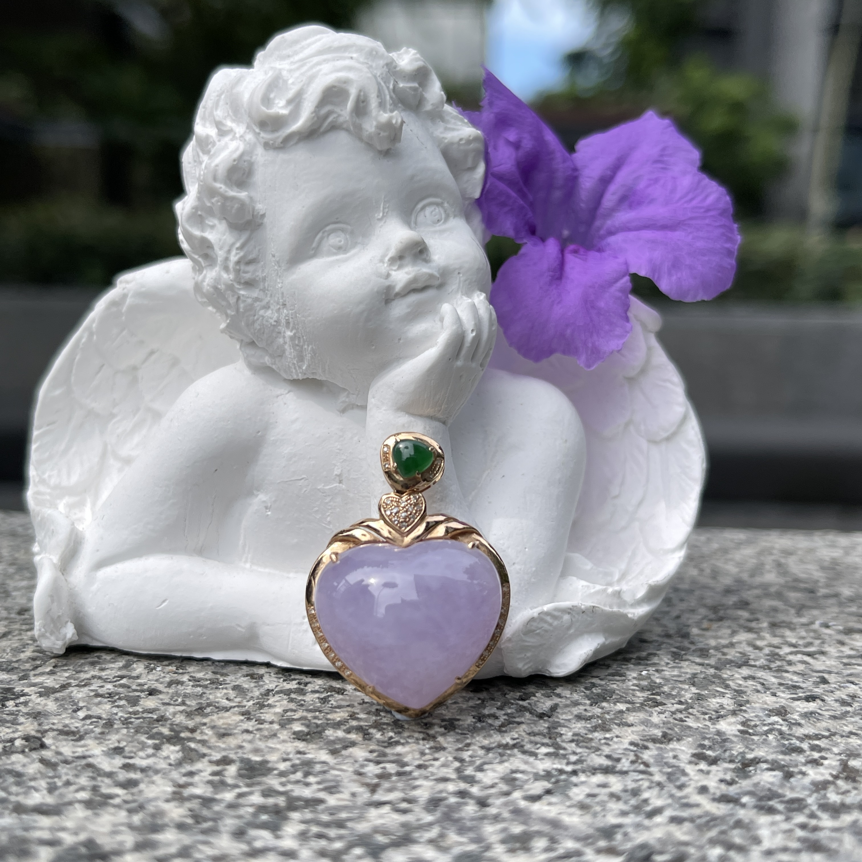 Lavender Heart Shape Cabochon Jadeite Pendant  (PJA00257)