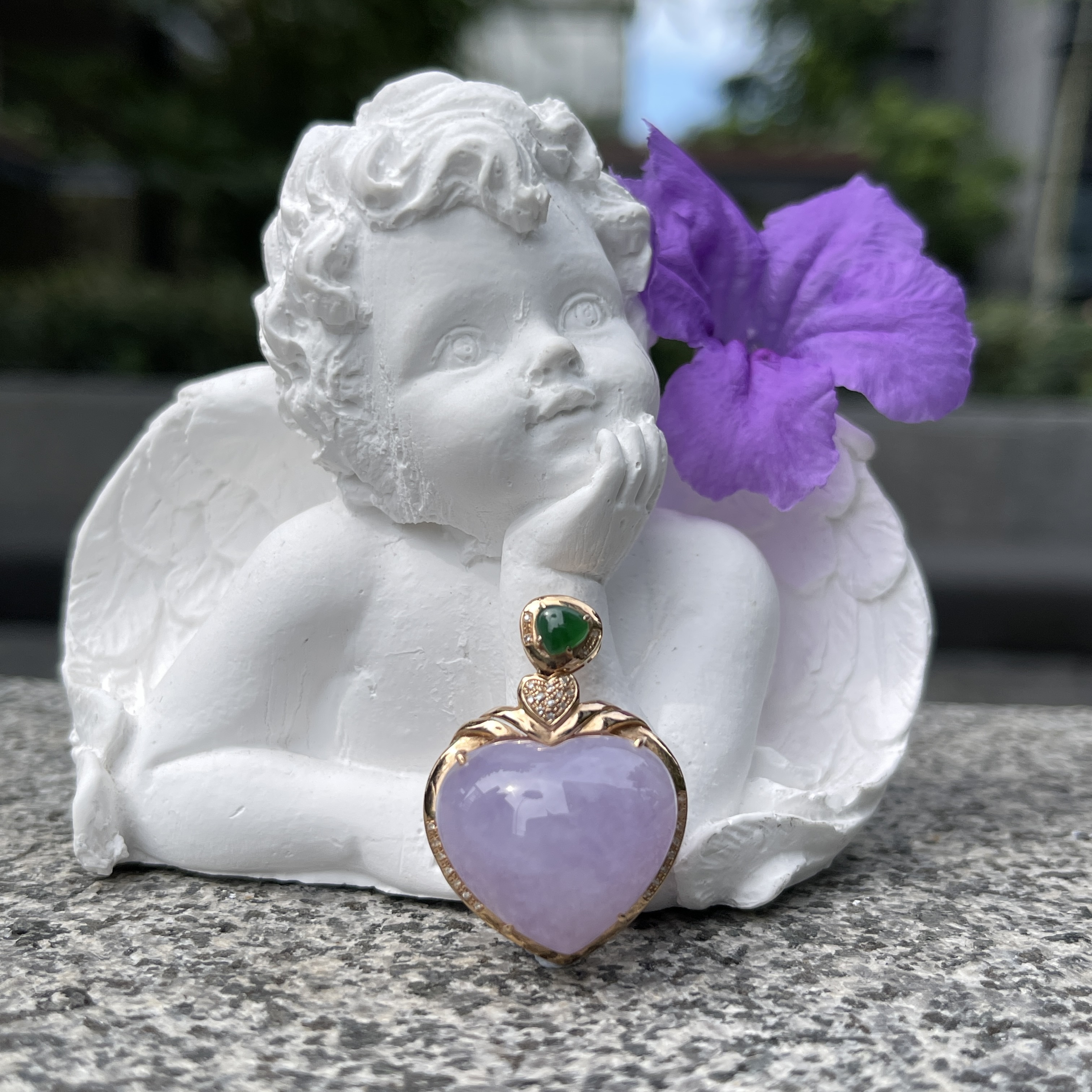 Lavender Heart Shape Cabochon Jadeite Pendant  (PJA00257)