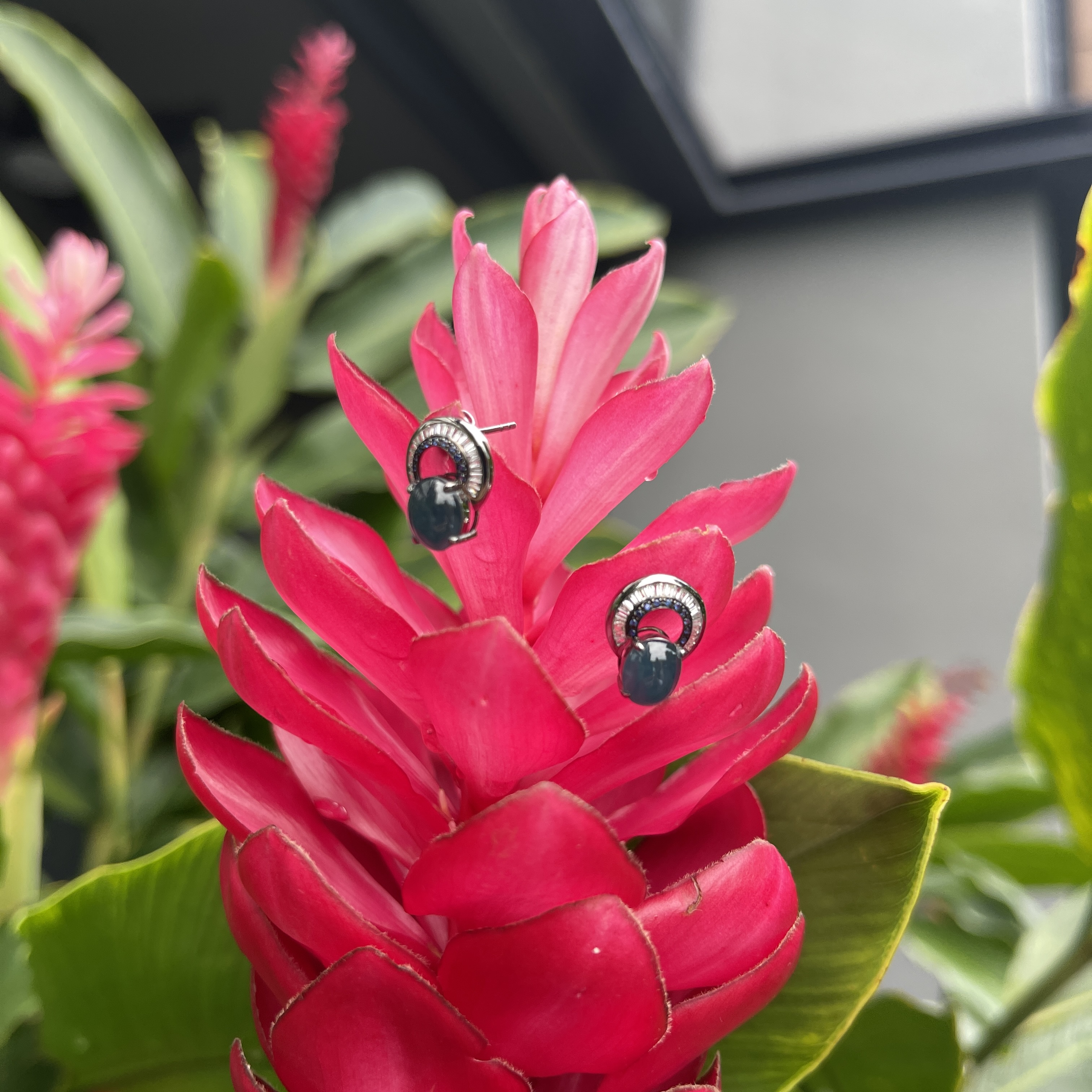 Vivid Blue Jade Cabochon Studs (PJA00266) 