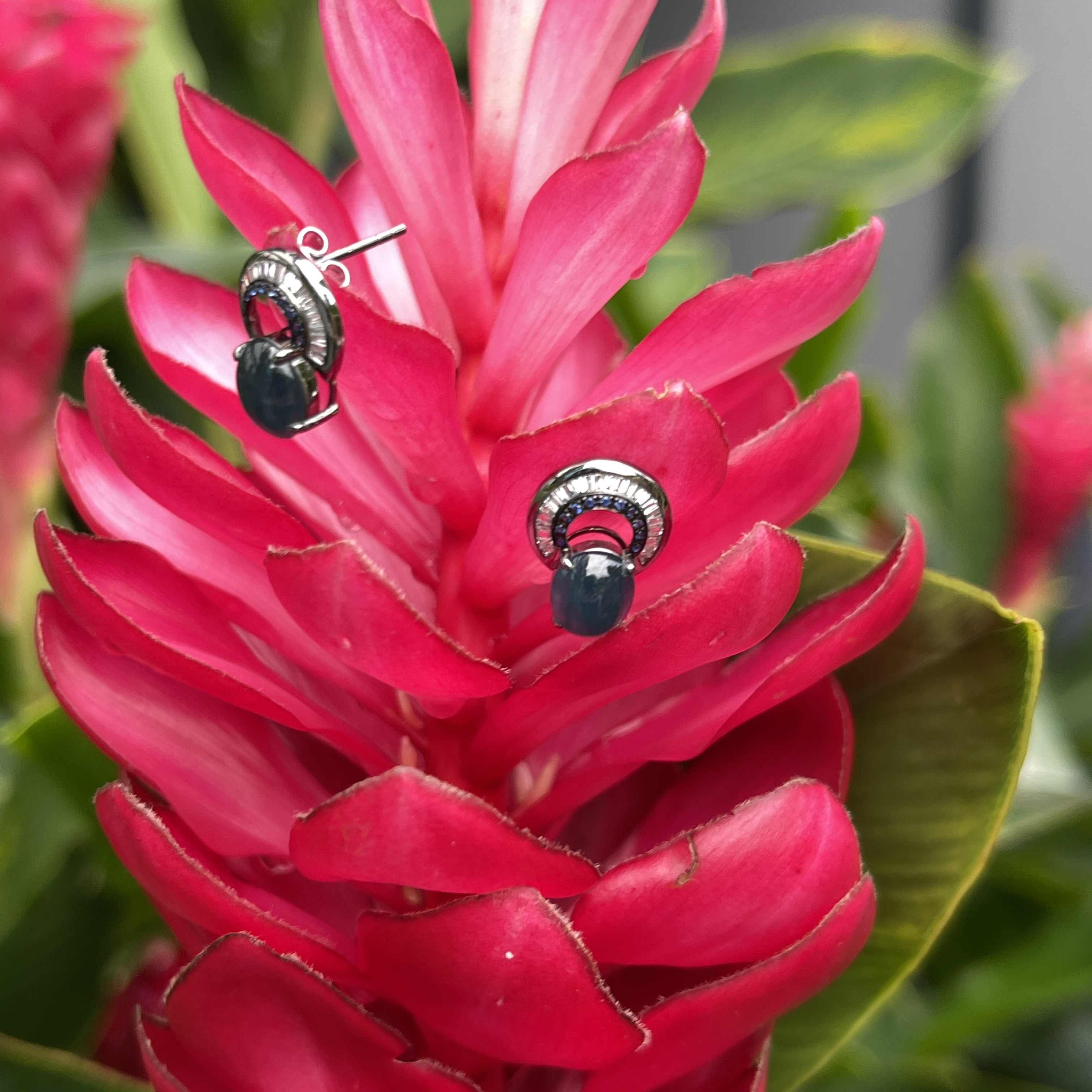 Vivid Blue Jade Cabochon Studs (PJA00266) 