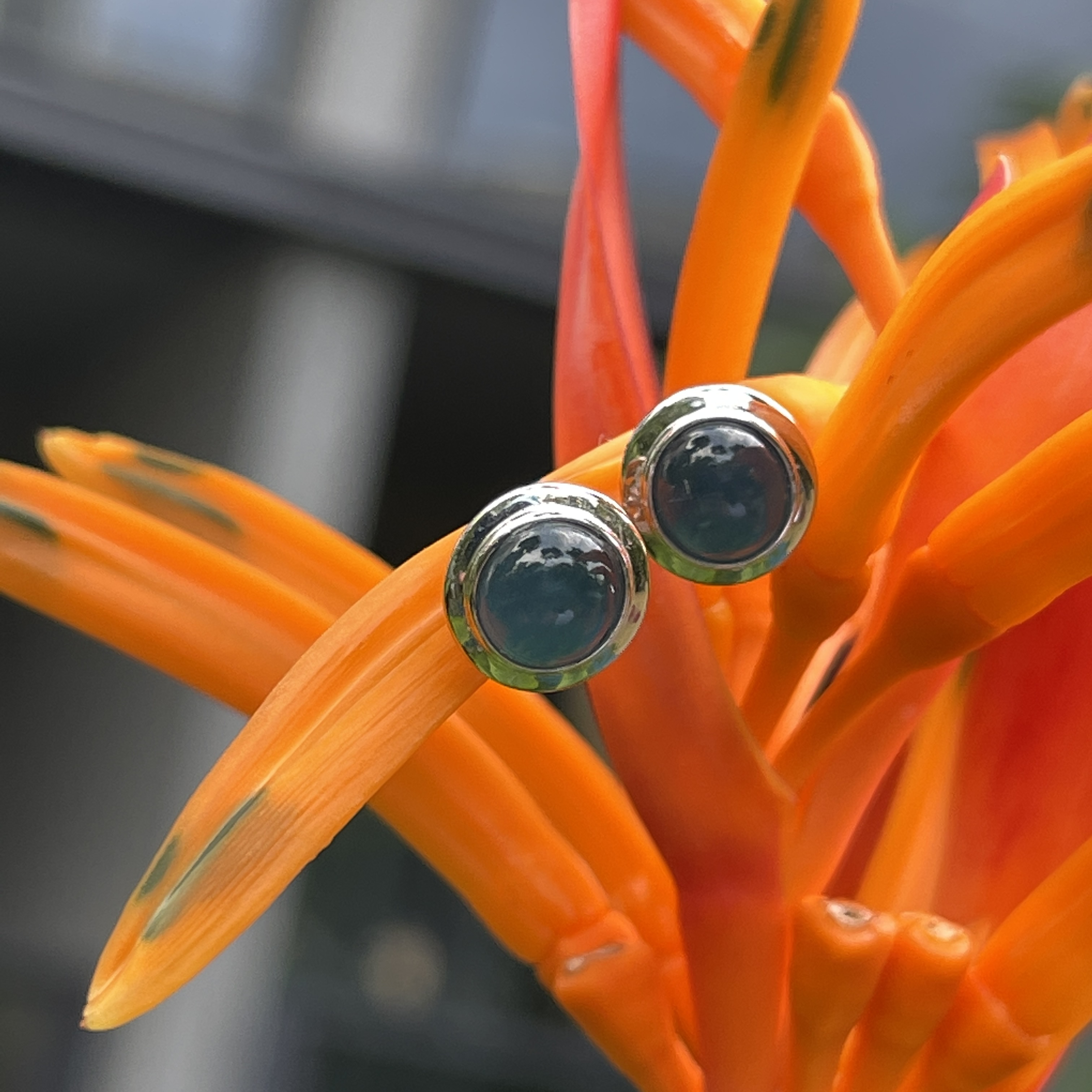 Vivid Blue Jade Cabochon Studs (PJA00265) 