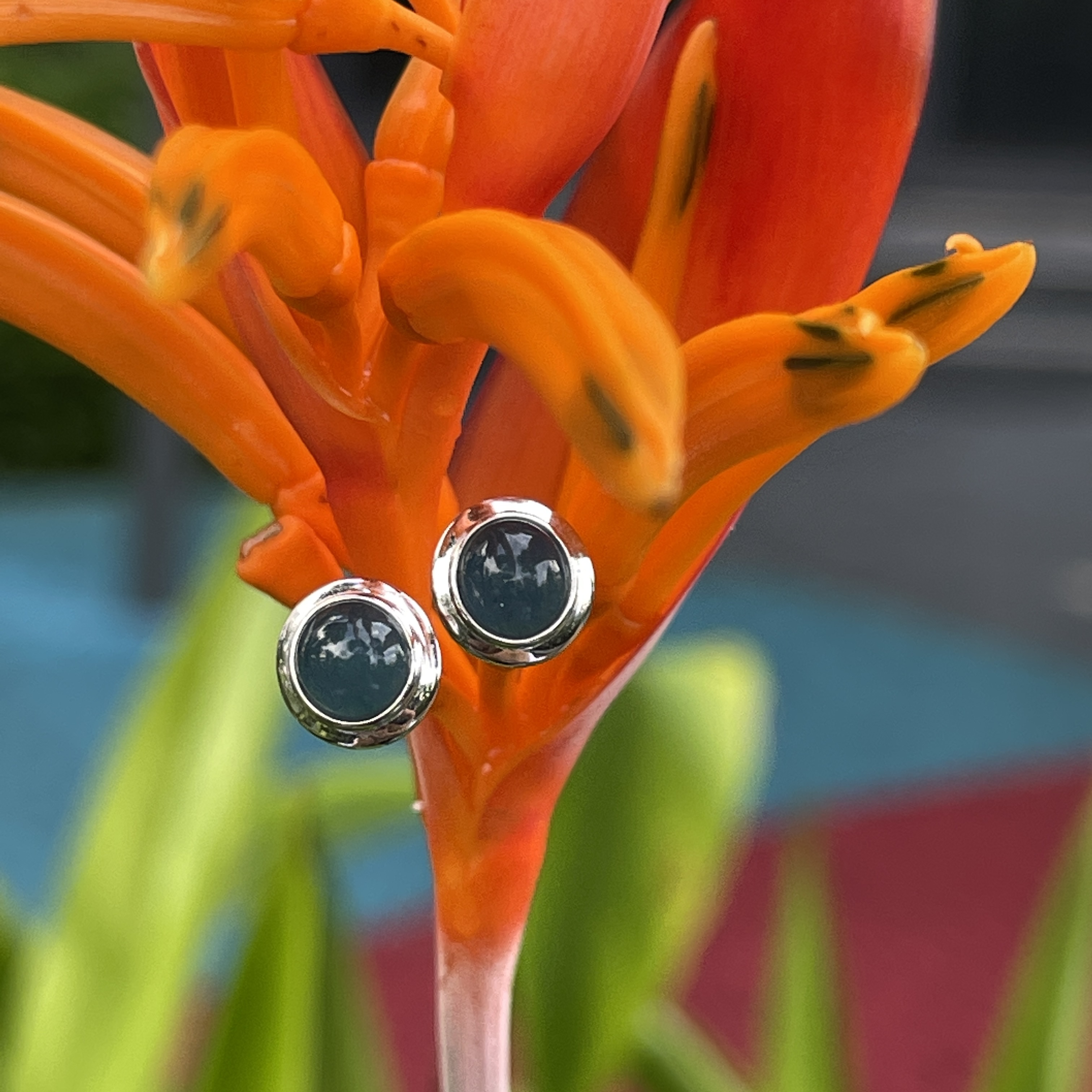 Vivid Blue Jade Cabochon Studs (PJA00265) 