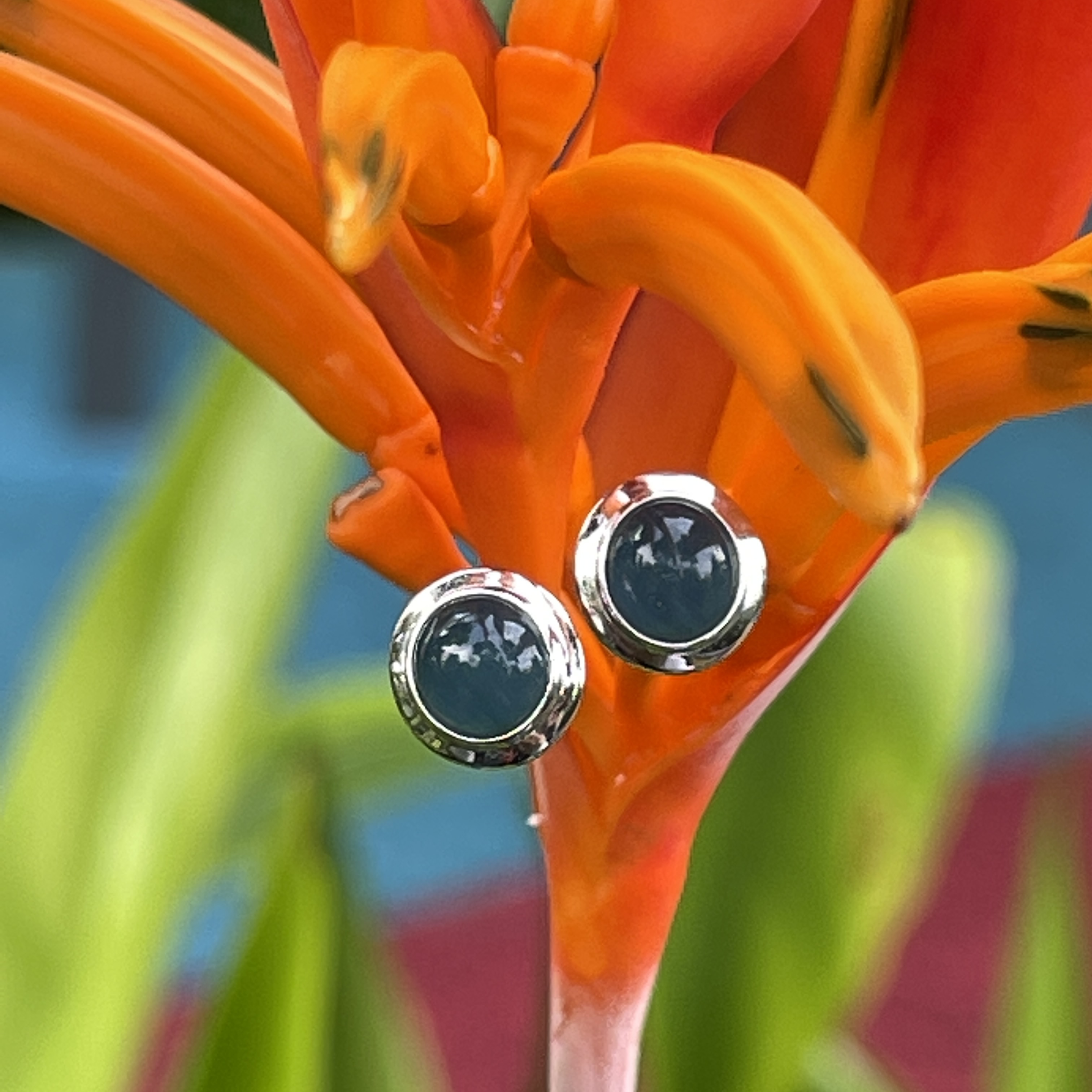 Vivid Blue Jade Cabochon Studs (PJA00265) 