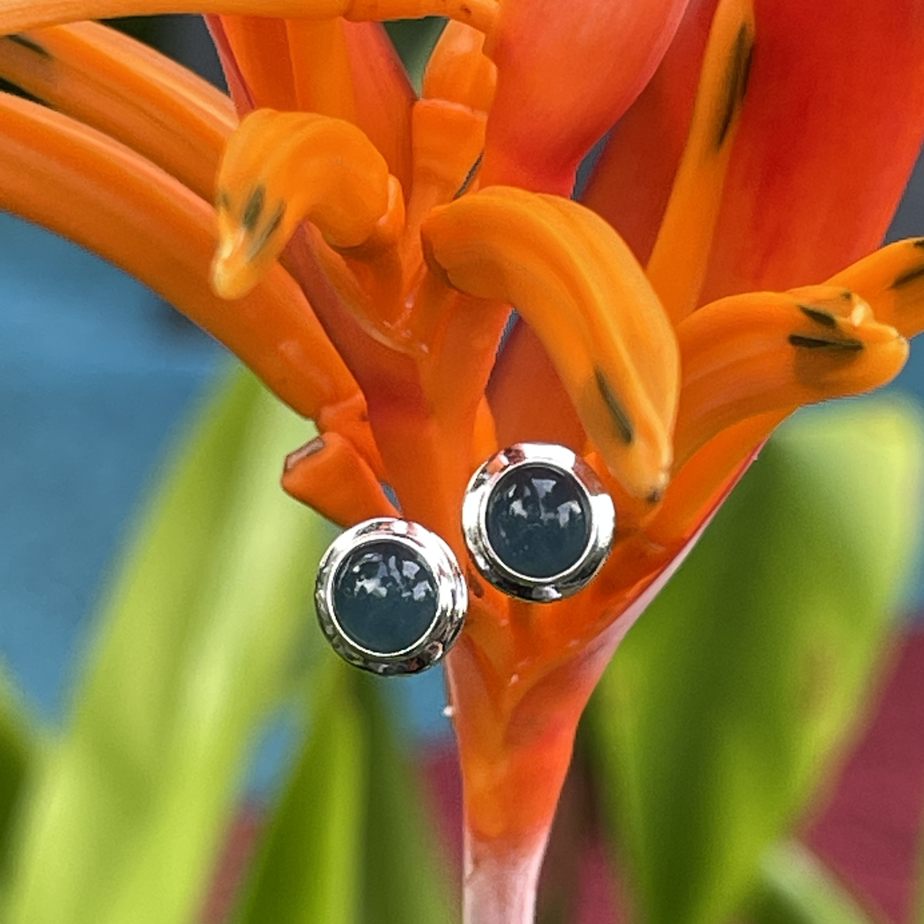 Vivid Blue Jade Cabochon Studs (PJA00265) 
