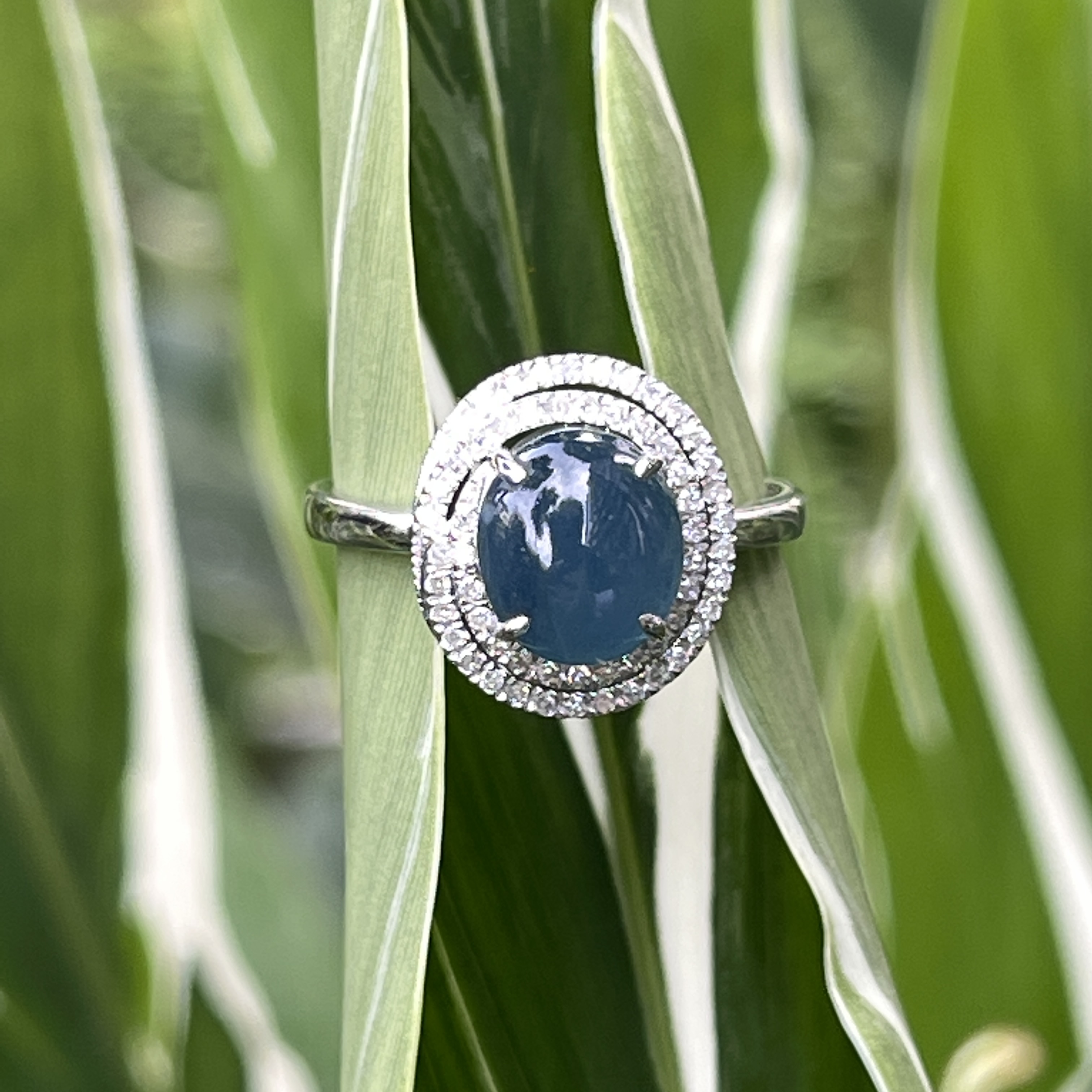 Vivid Blue Jade Cabochon Swirl Ring (PJA00270) 