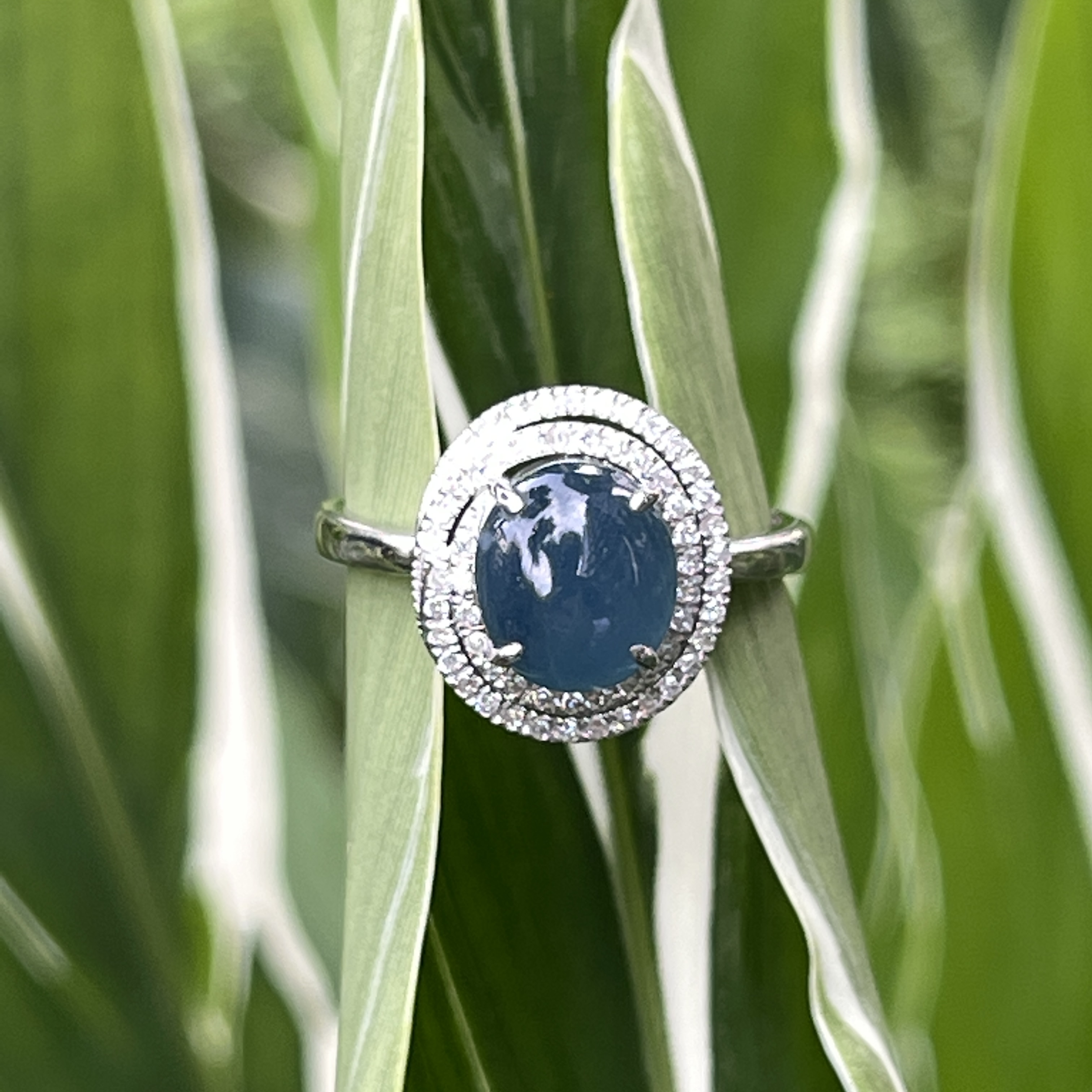 Vivid Blue Jade Cabochon Swirl Ring (PJA00270) 
