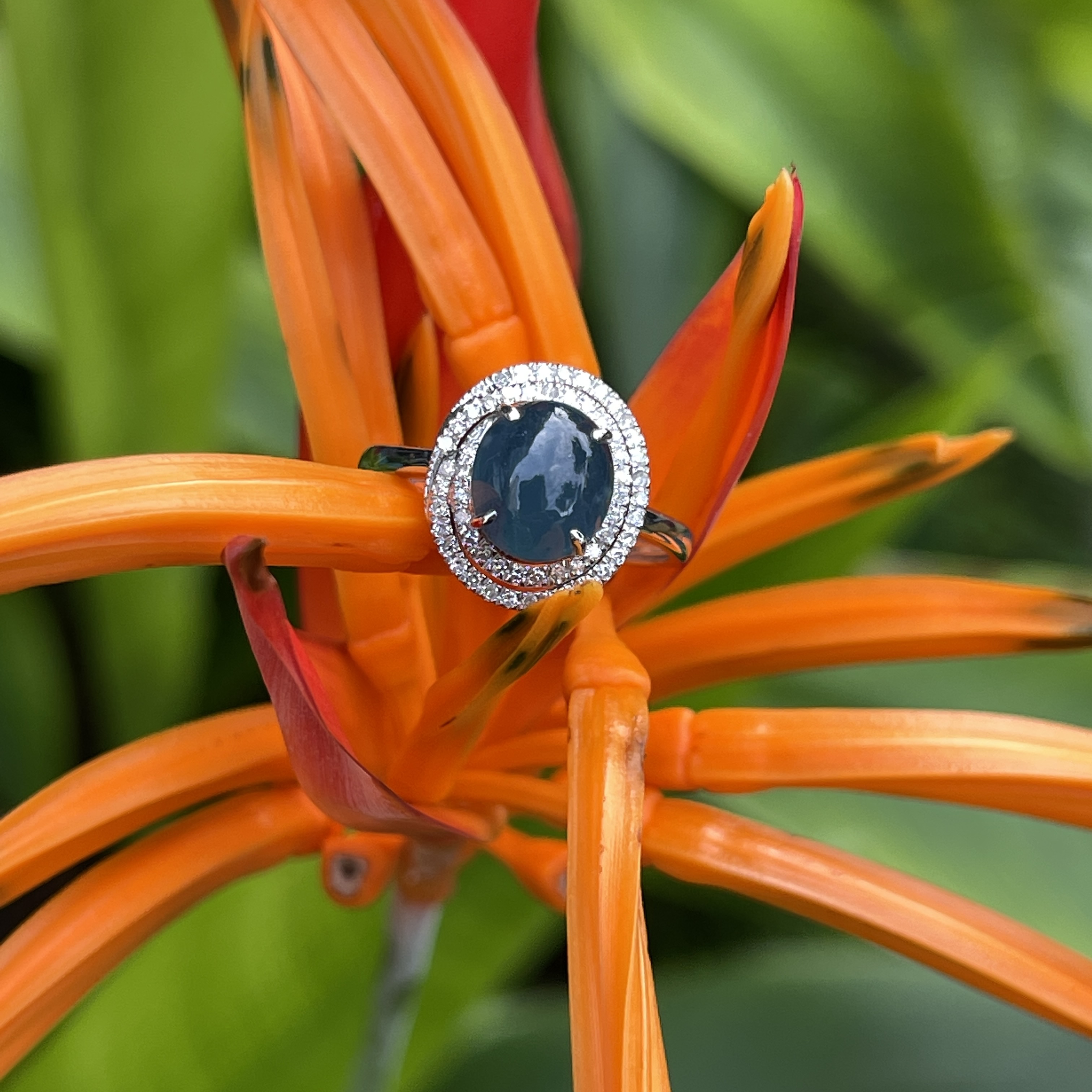 Vivid Blue Jade Cabochon Swirl Ring (PJA00270) 