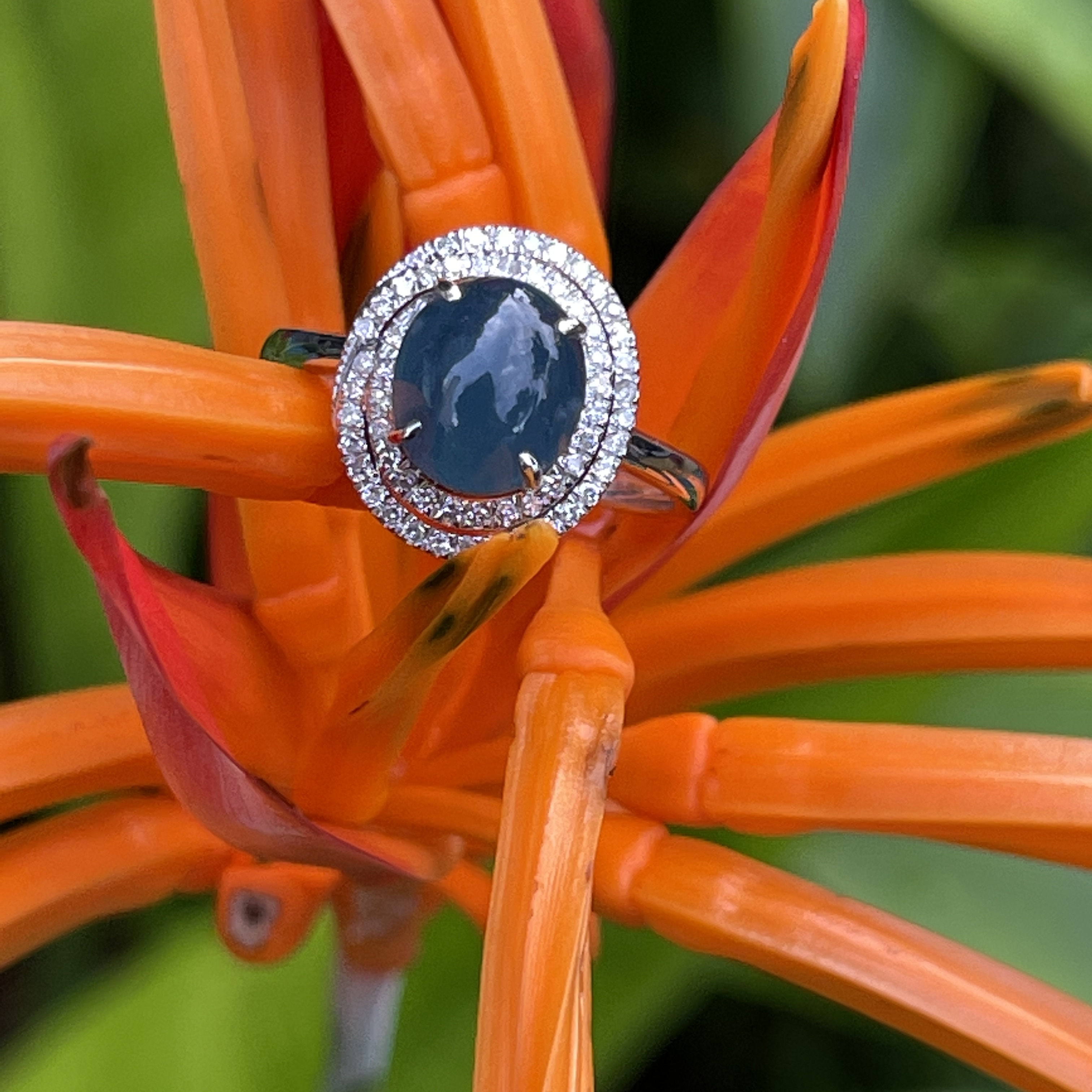 Vivid Blue Jade Cabochon Swirl Ring (PJA00270) 