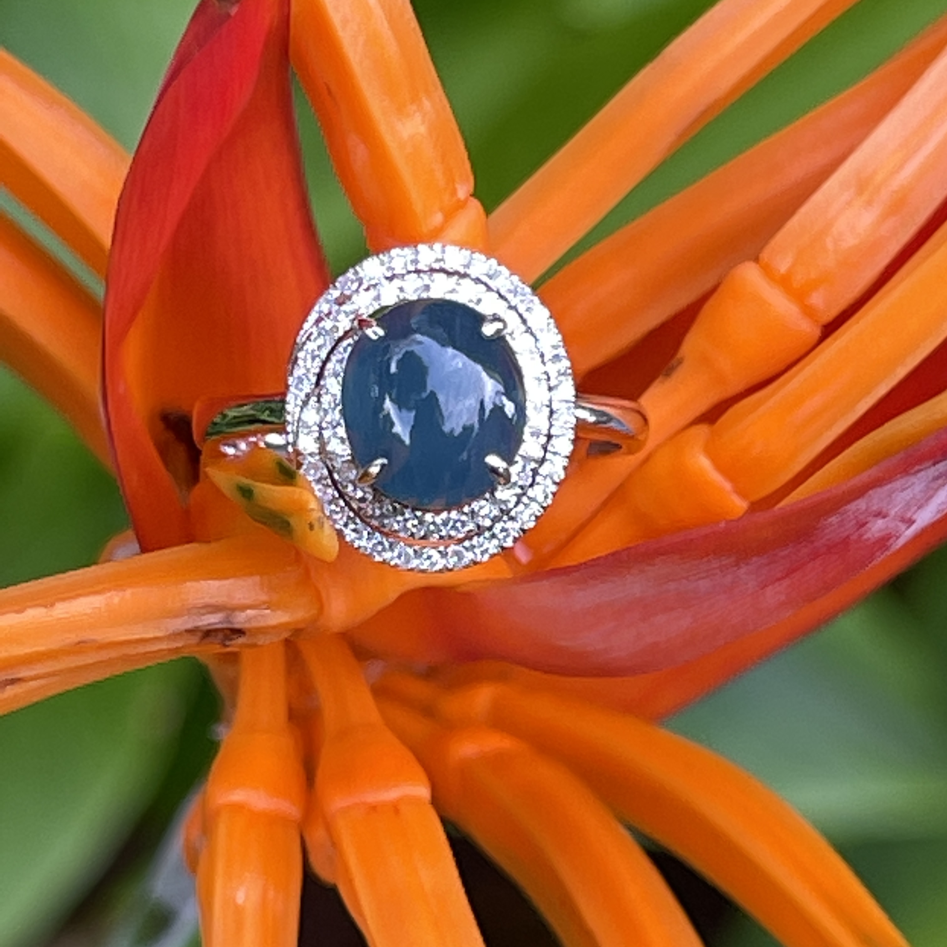 Vivid Blue Jade Cabochon Swirl Ring (PJA00270) 