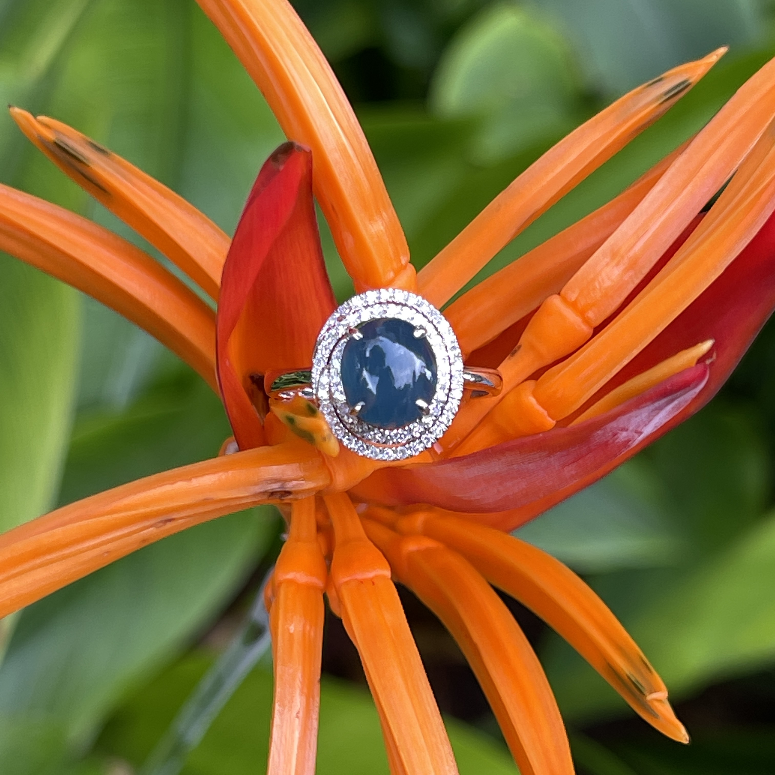 Vivid Blue Jade Cabochon Swirl Ring (PJA00270) 