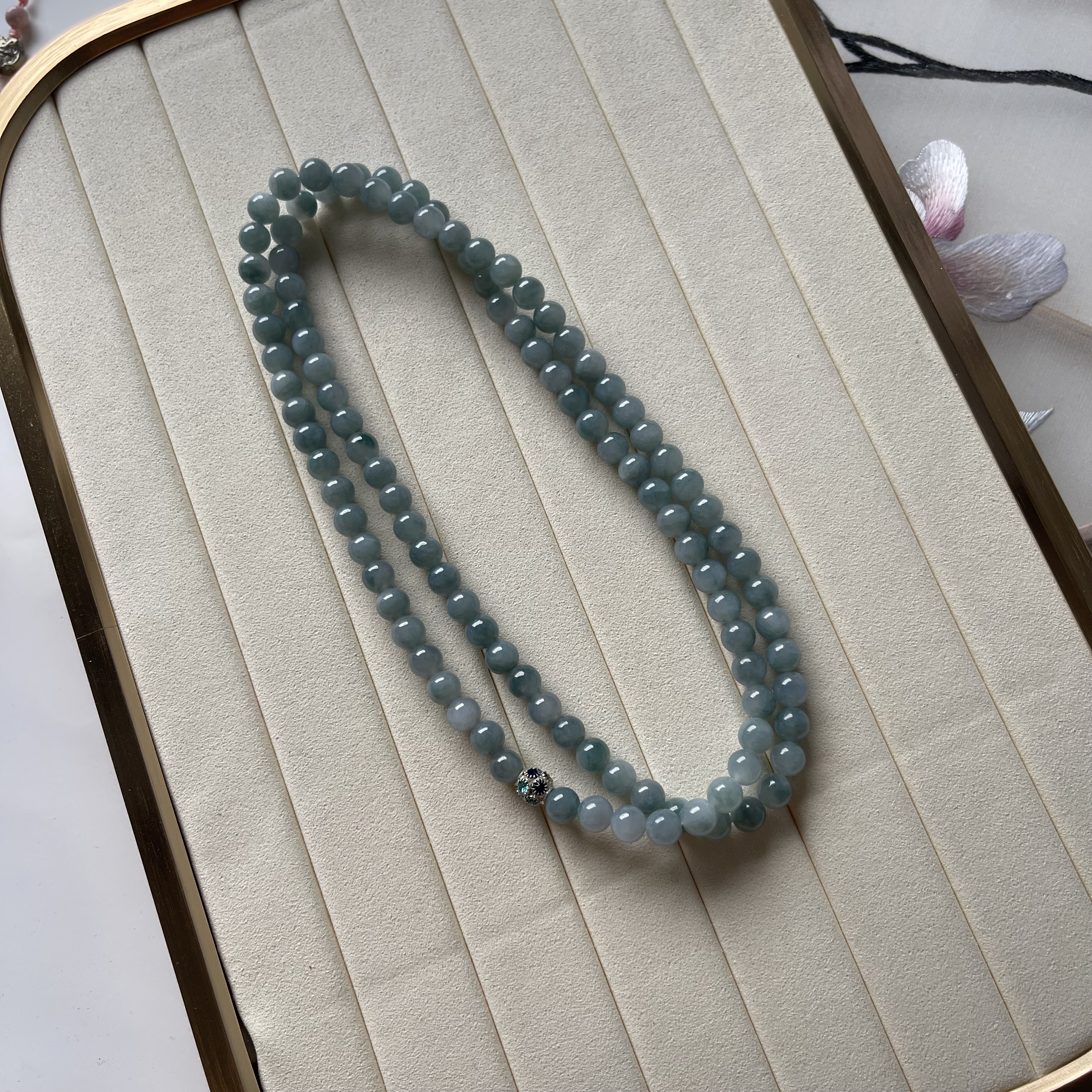 Bluish Jadeite Beads Bracelet or Necklace (PJA00019)
