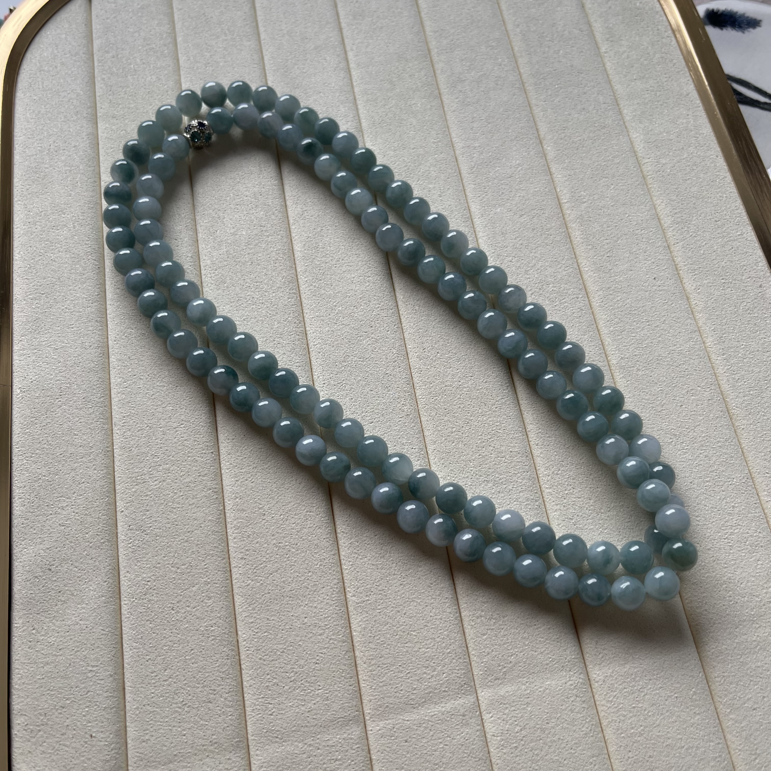 Bluish Jadeite Beads Bracelet or Necklace (PJA00019)
