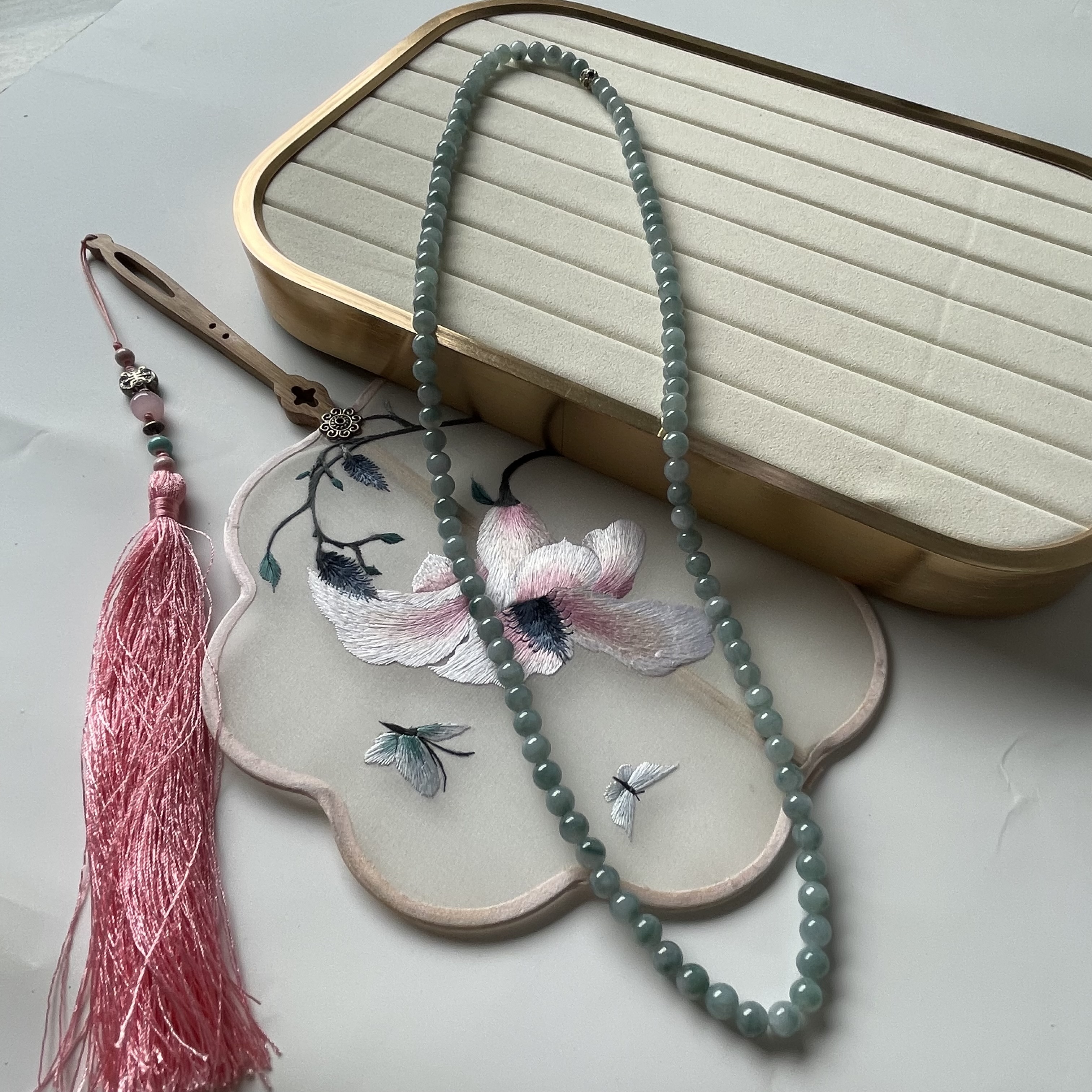 Bluish Jadeite Beads Bracelet or Necklace (PJA00019)