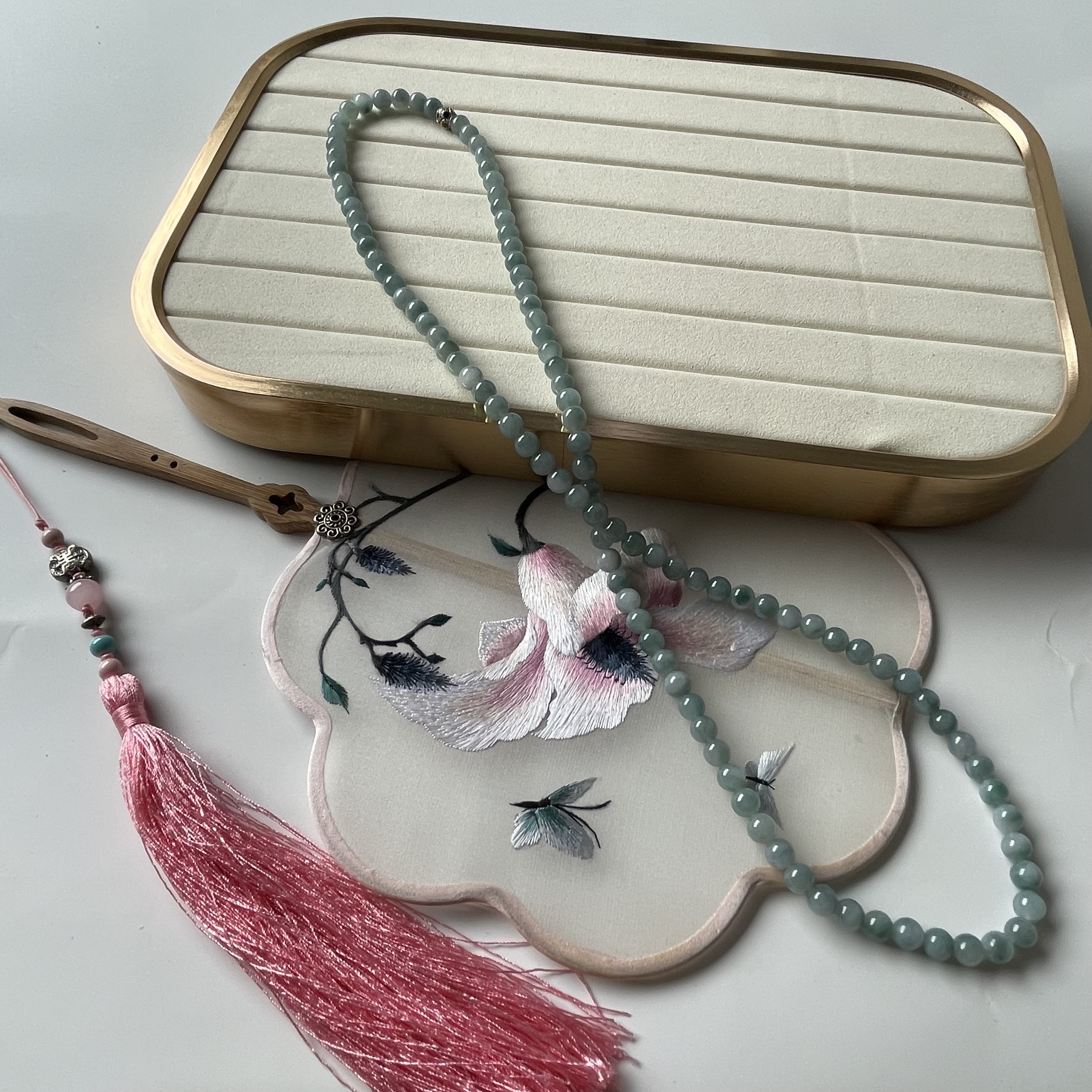 Bluish Jadeite Beads Bracelet or Necklace (PJA00019)