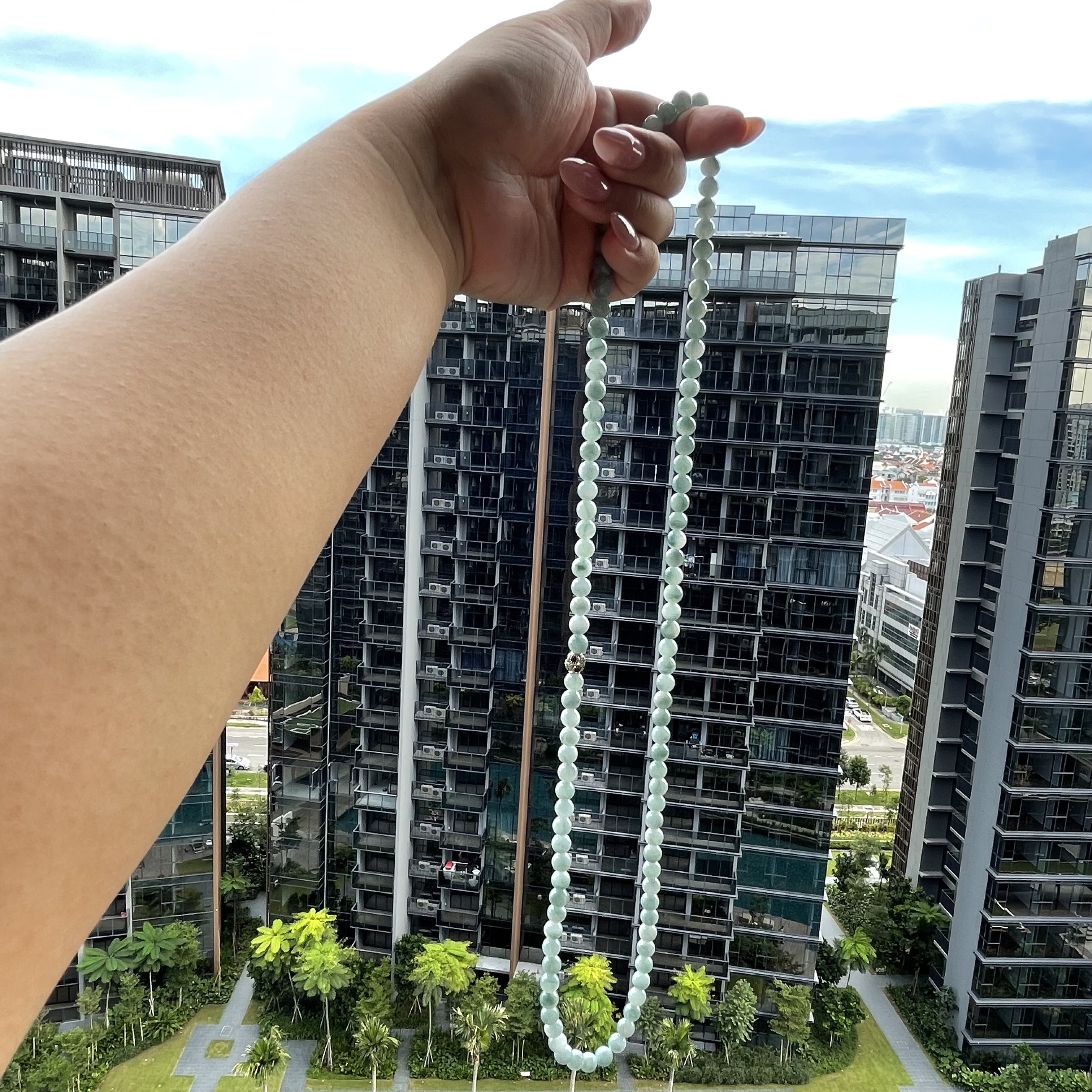 Bluish Jadeite Beads Bracelet or Necklace (PJA00019)