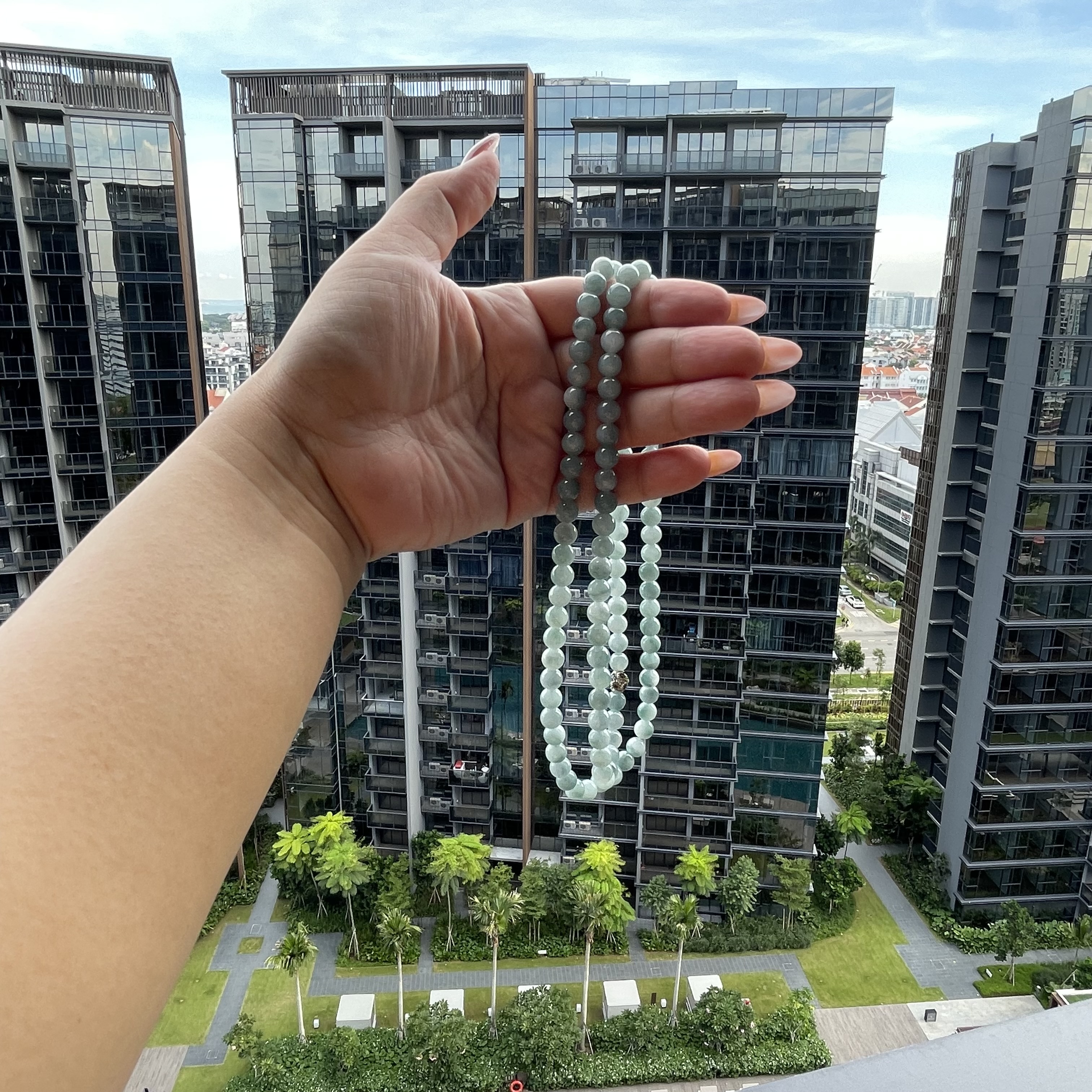 Bluish Jadeite Beads Bracelet or Necklace (PJA00019)