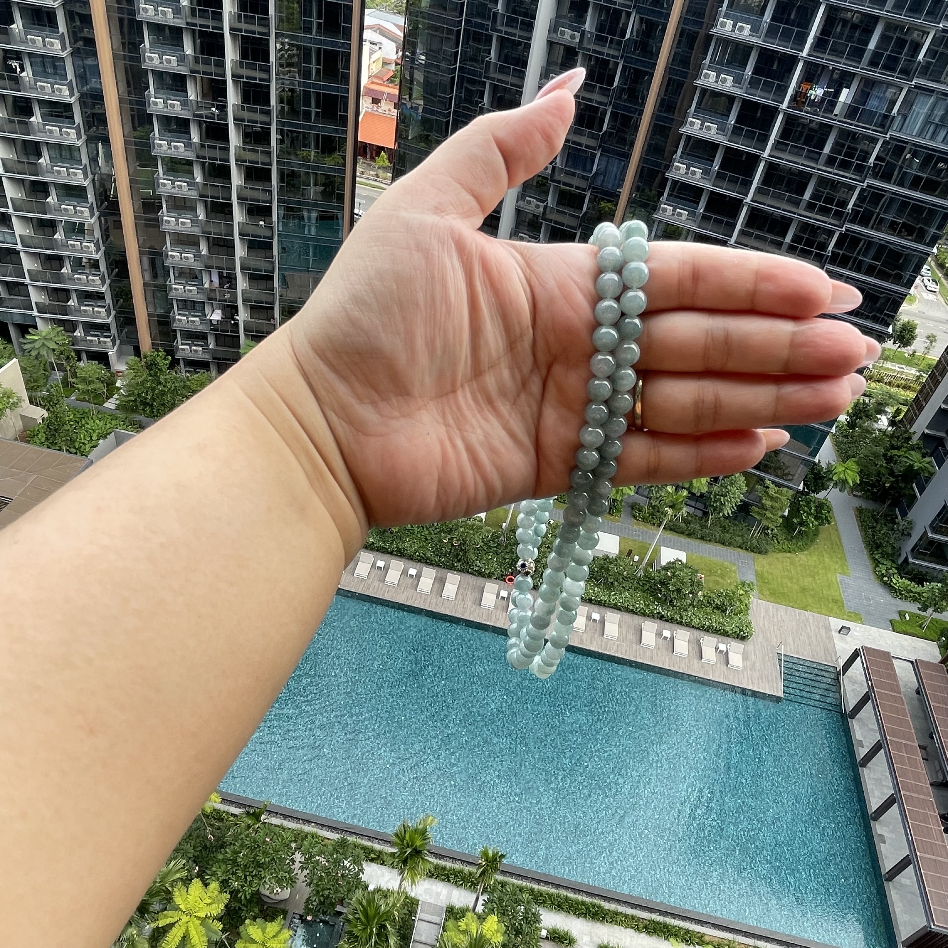 Bluish Jadeite Beads Bracelet or Necklace (PJA00019)