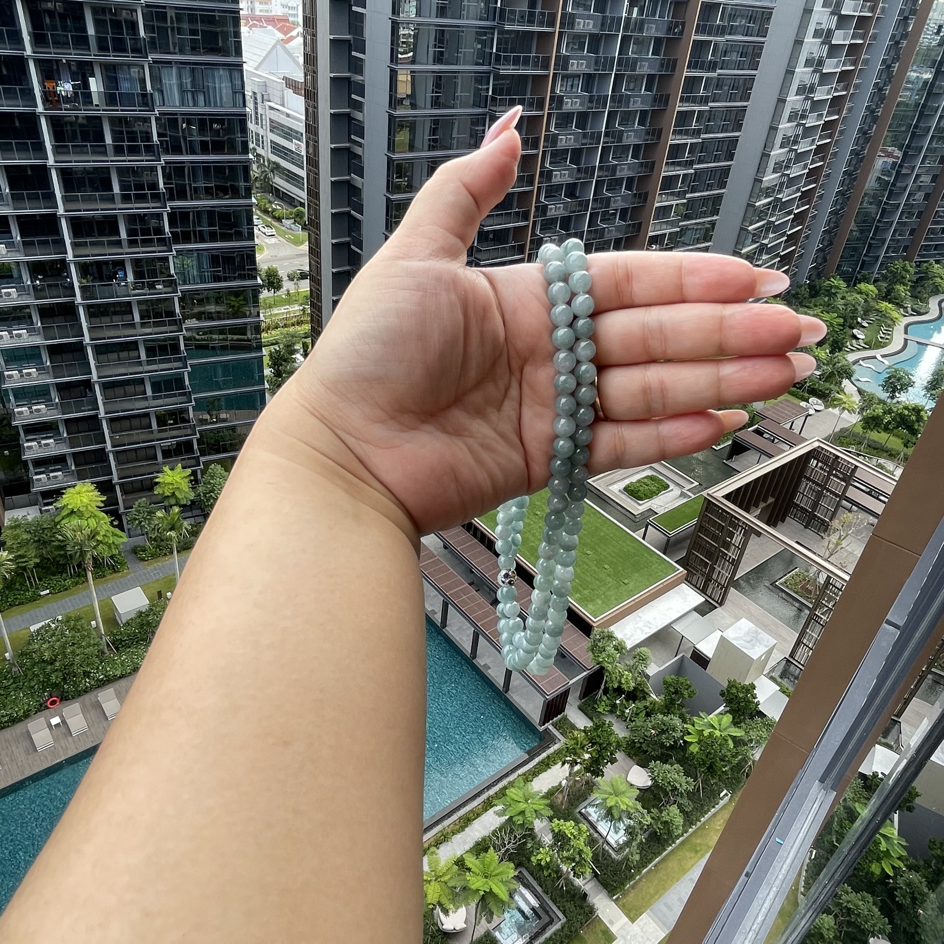 Bluish Jadeite Beads Bracelet or Necklace (PJA00019)