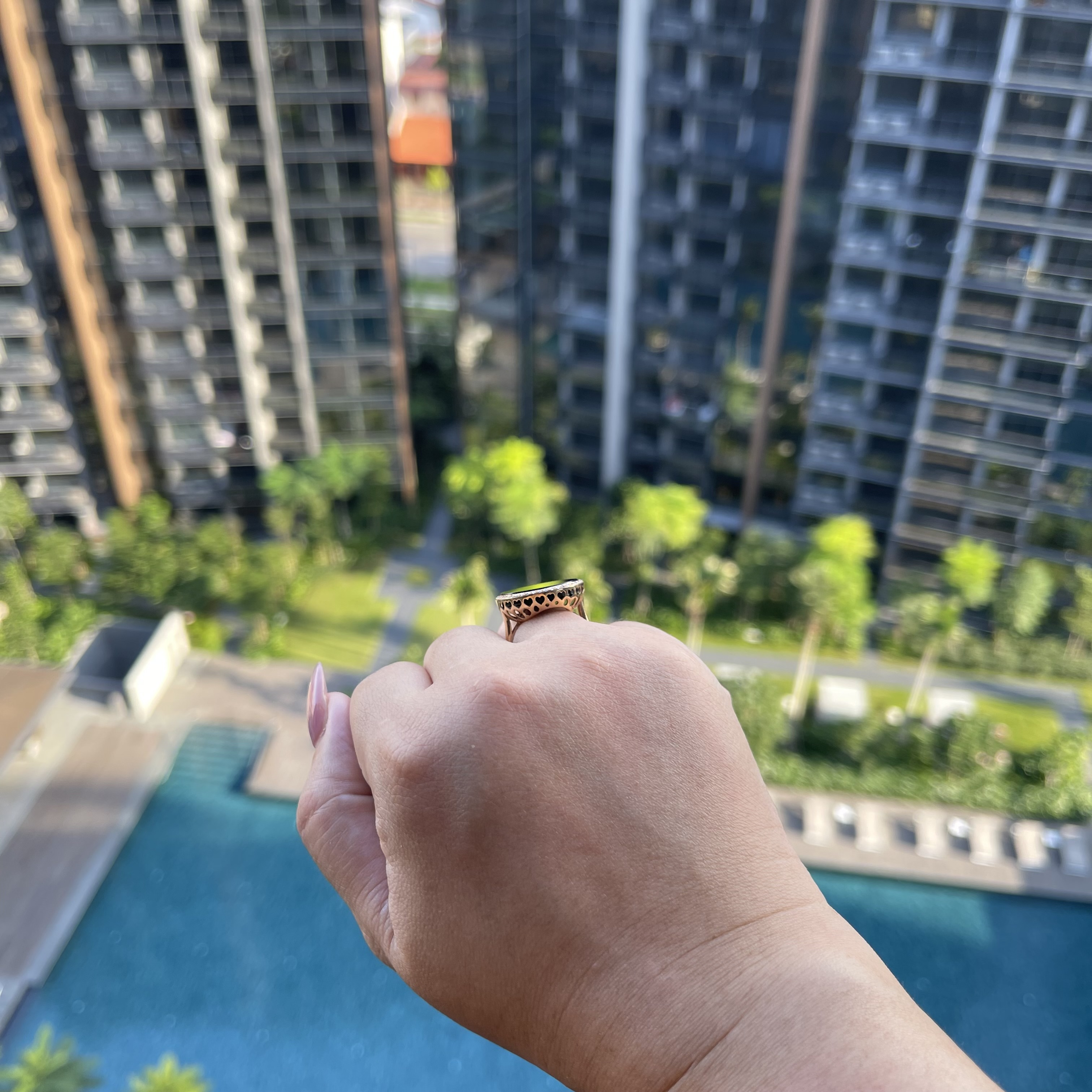 18K Rose Gold Omphacite Round Ring (PJA00080)