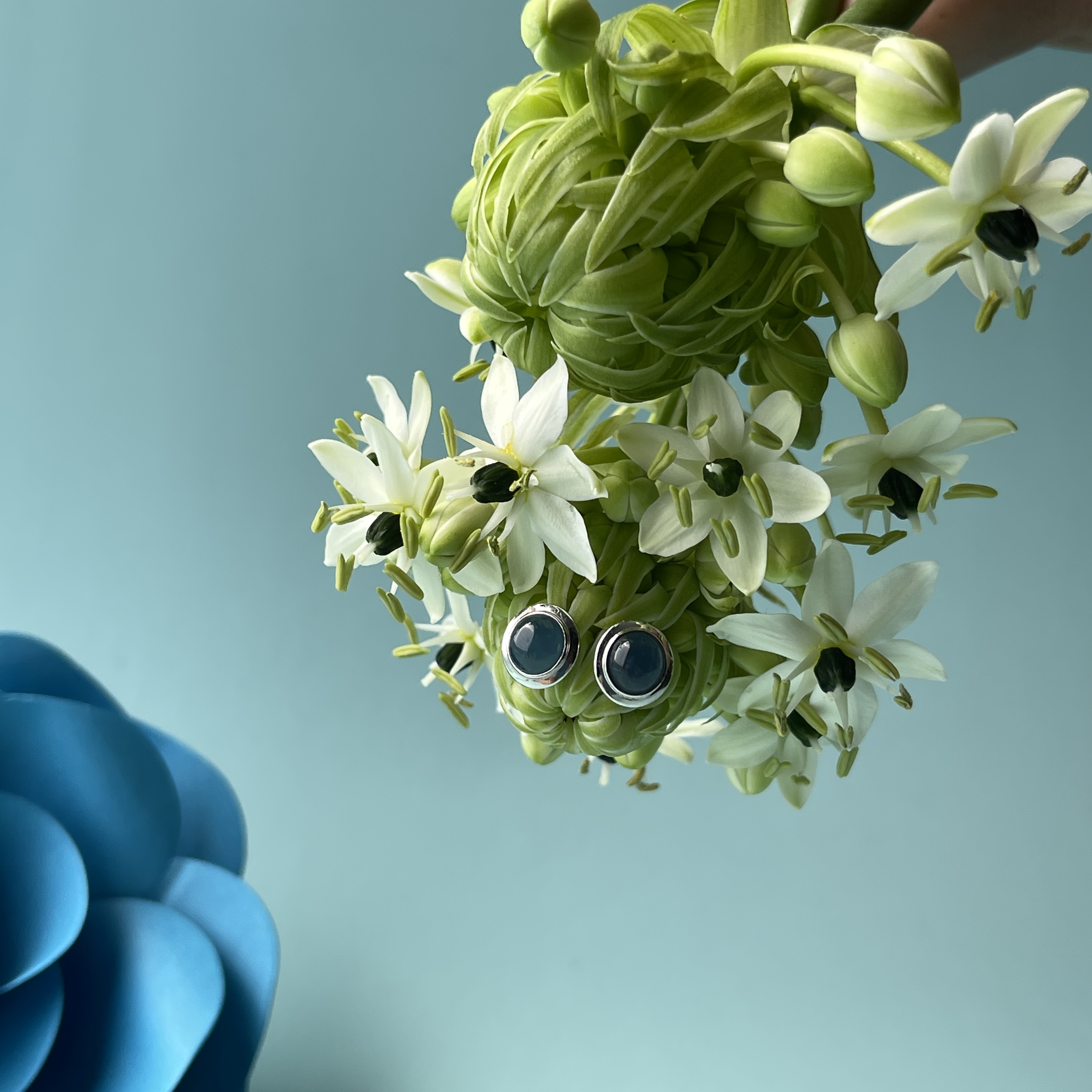 Vivid Blue Jade Cabochon Studs (PJA00265) 