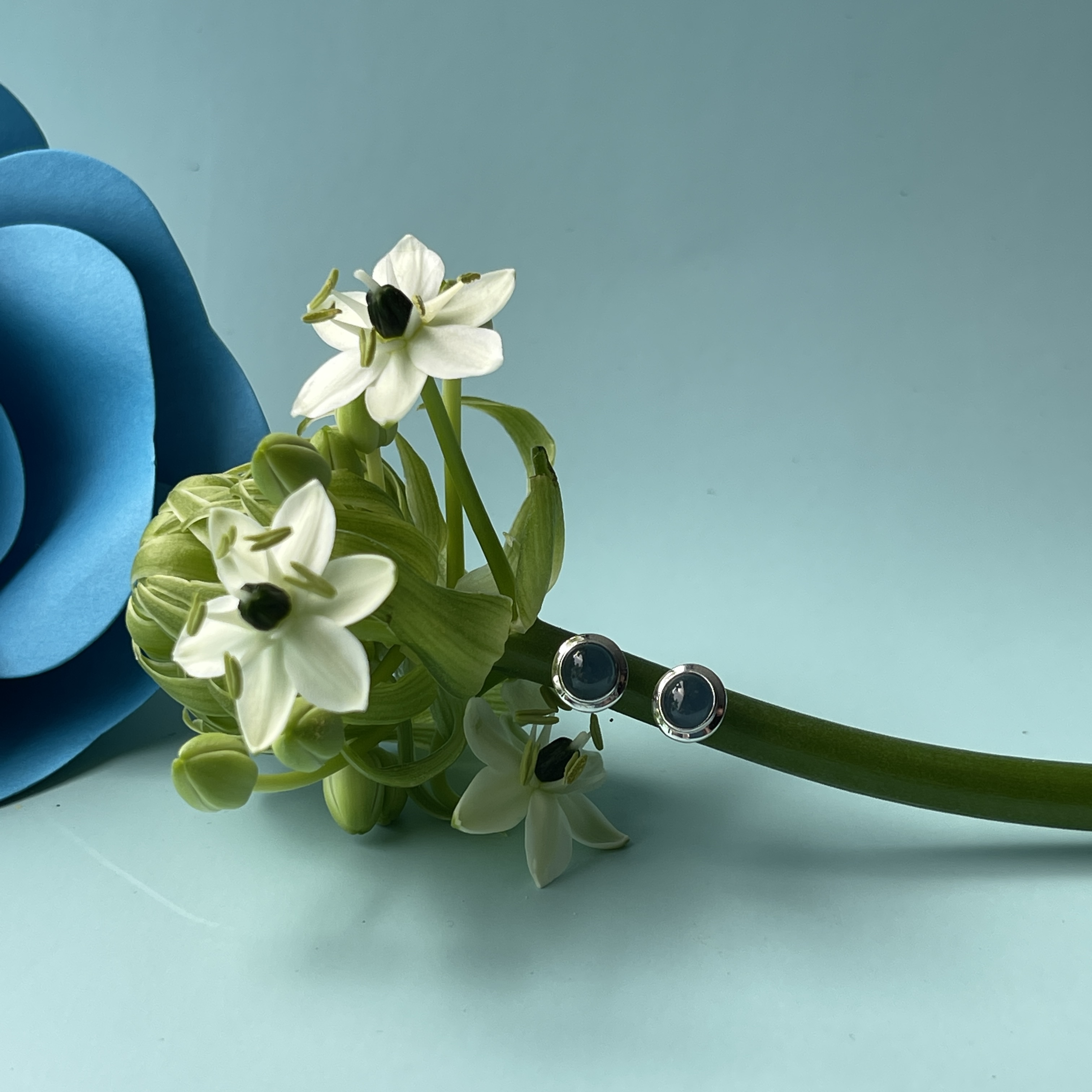 Vivid Blue Jade Cabochon Studs (PJA00265) 