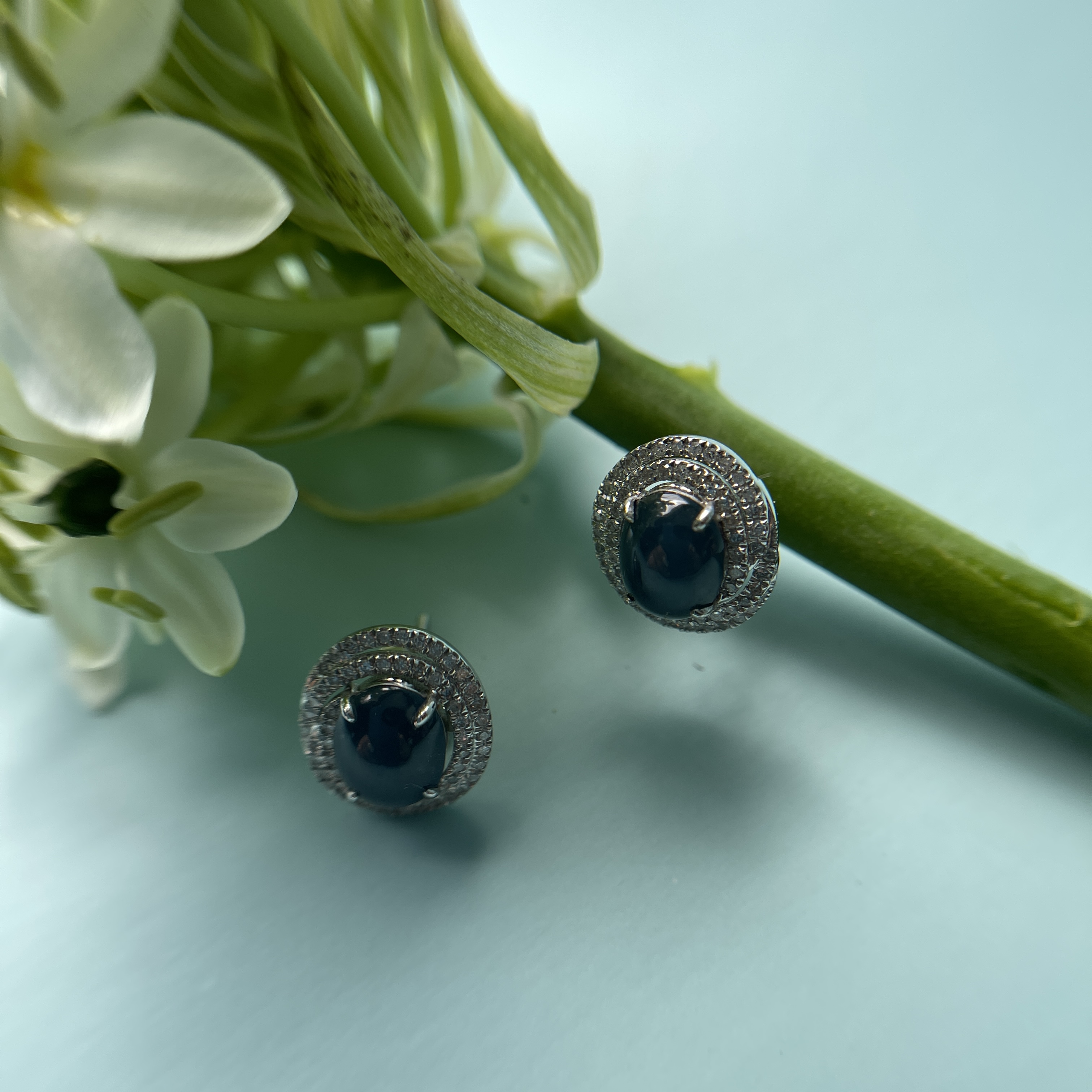 Vivid Blue Jade Cabochon Swirl Earrings (PJA00267) 