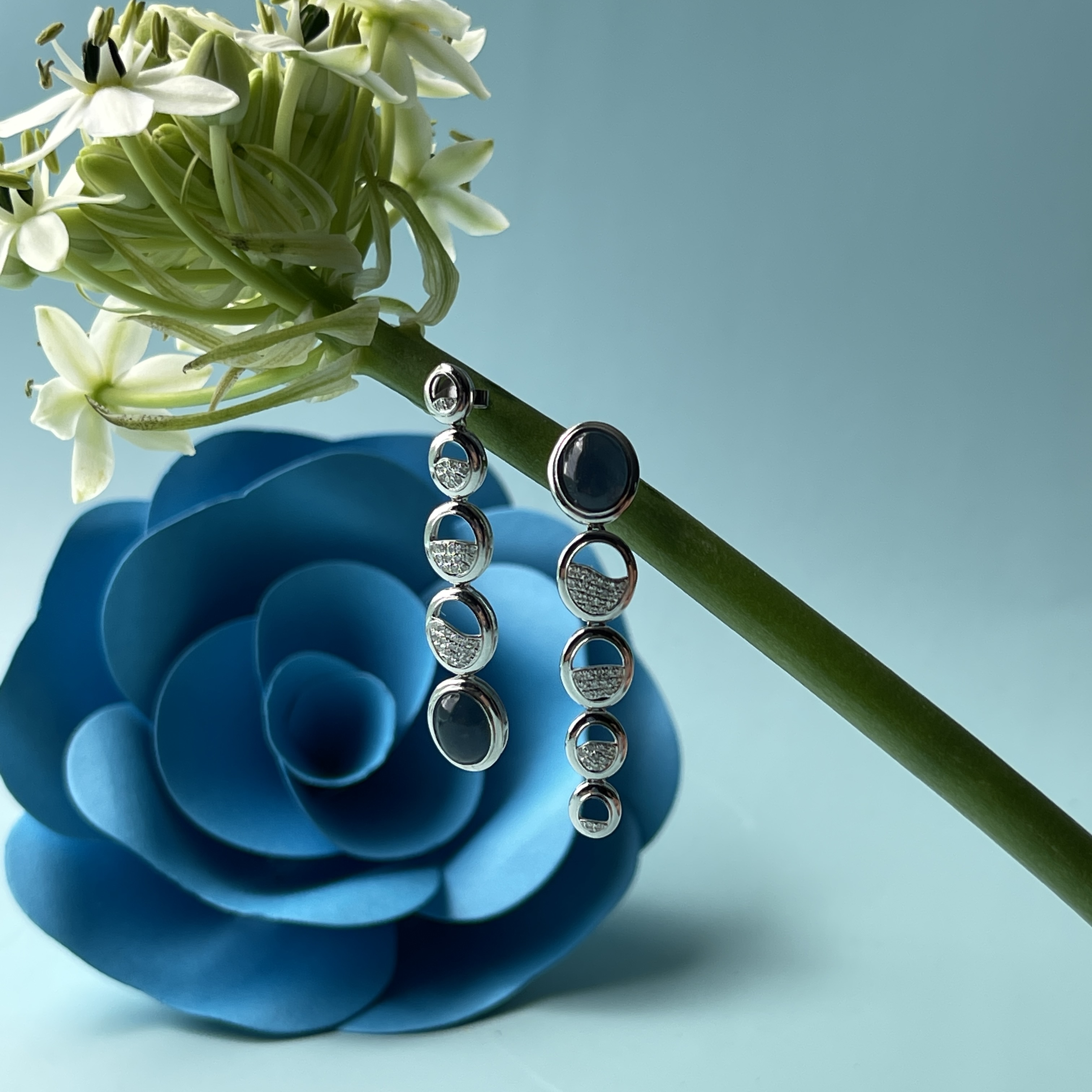 Vivid Blue Jade Cabochon Dangling Earrings (PJA00268) 