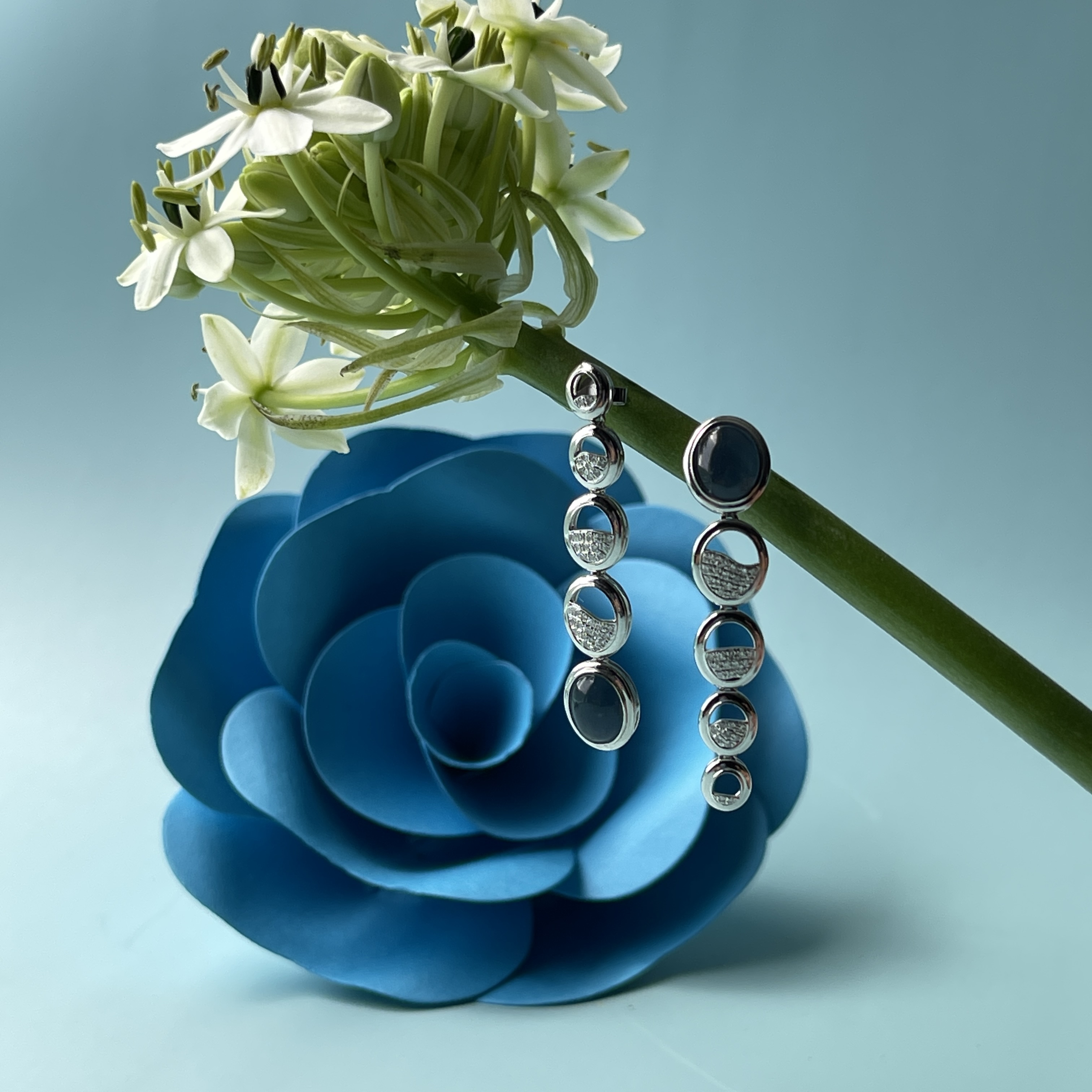 Vivid Blue Jade Cabochon Dangling Earrings (PJA00268) 