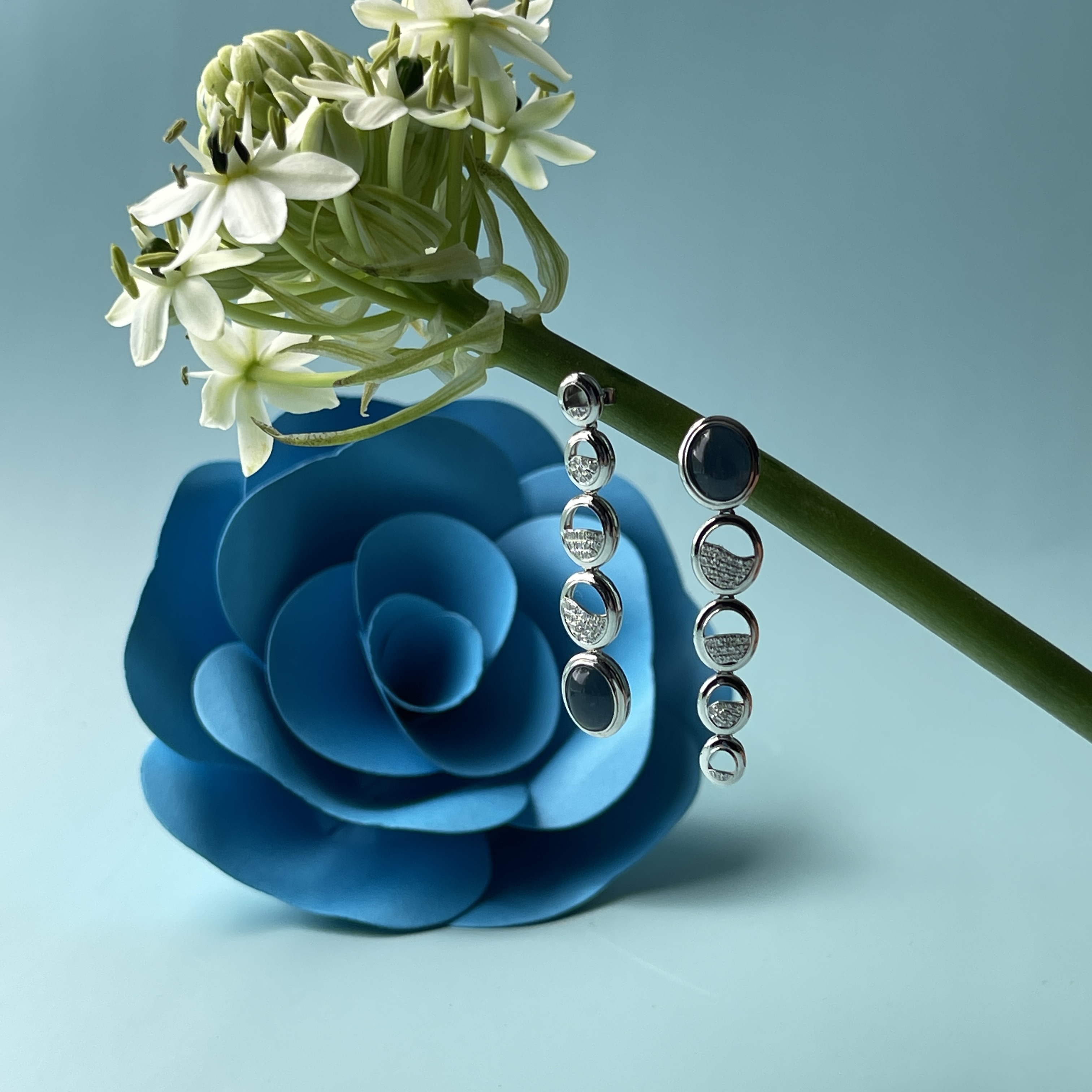 Vivid Blue Jade Cabochon Dangling Earrings (PJA00268) 