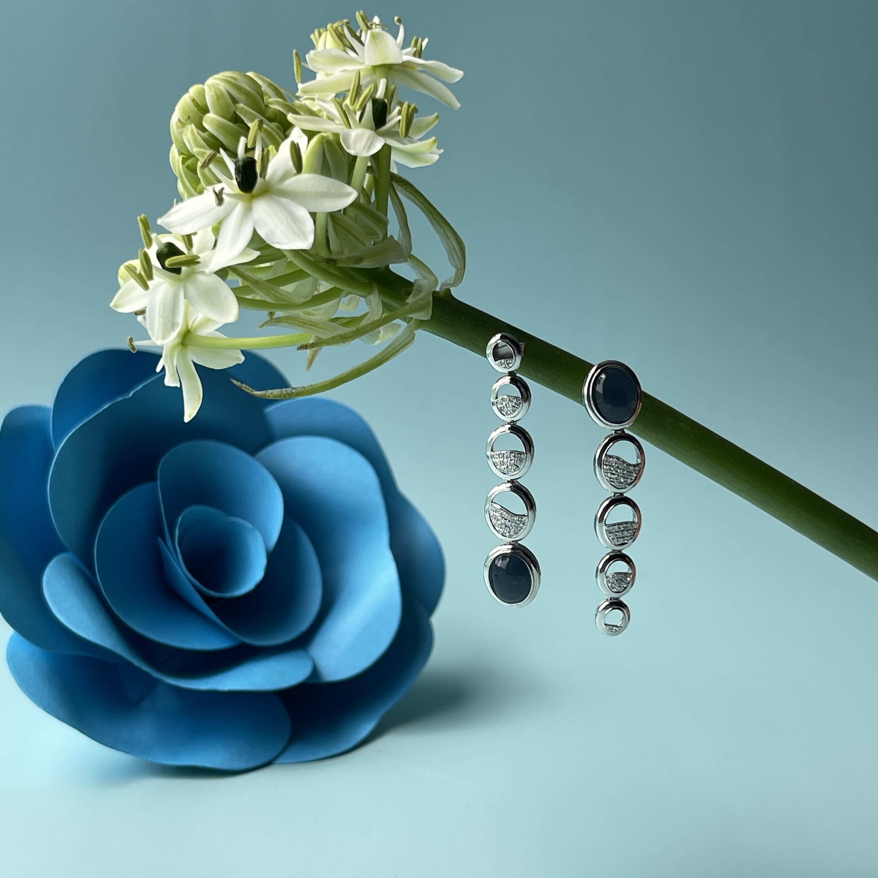 Vivid Blue Jade Cabochon Dangling Earrings (PJA00268) 