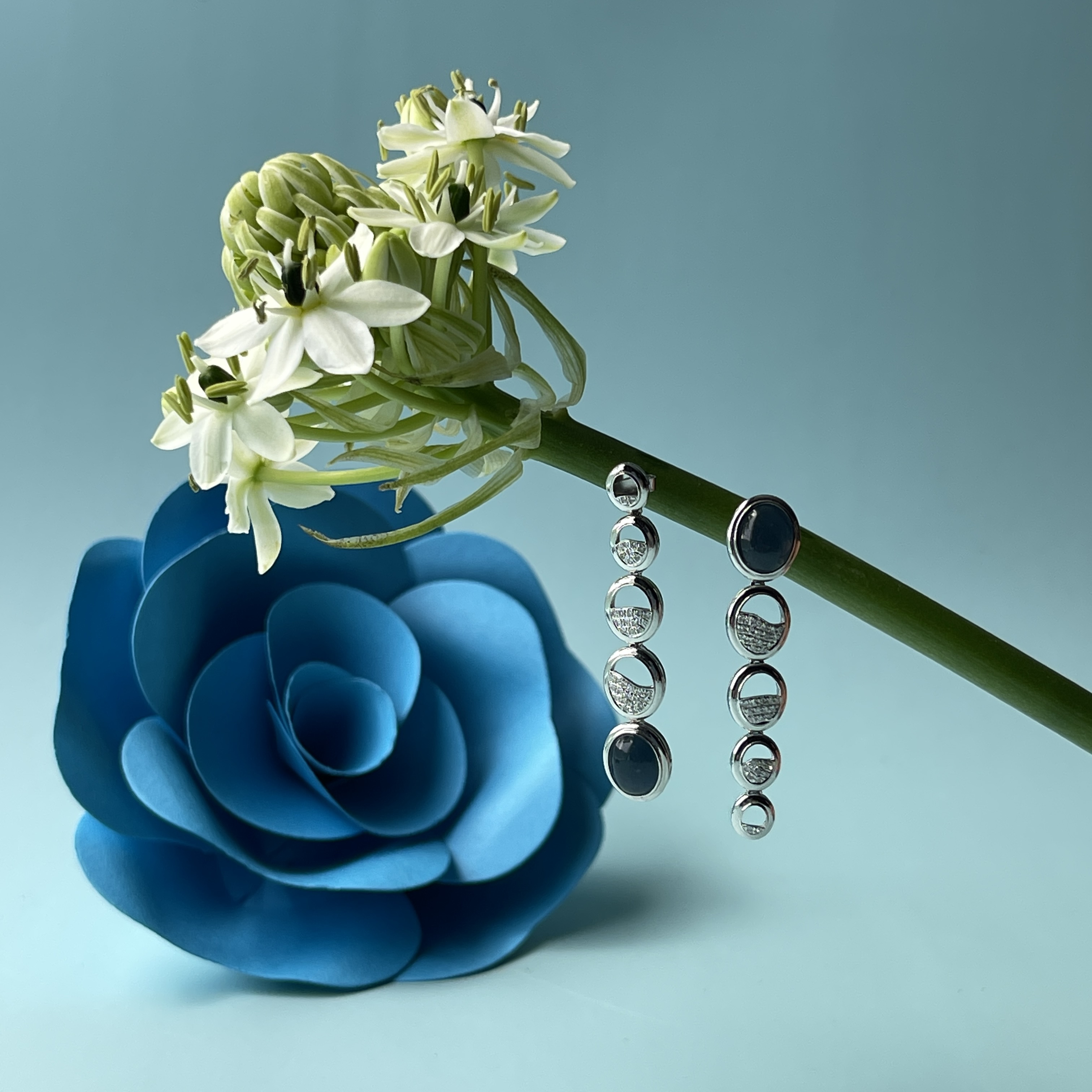 Vivid Blue Jade Cabochon Dangling Earrings (PJA00268) 