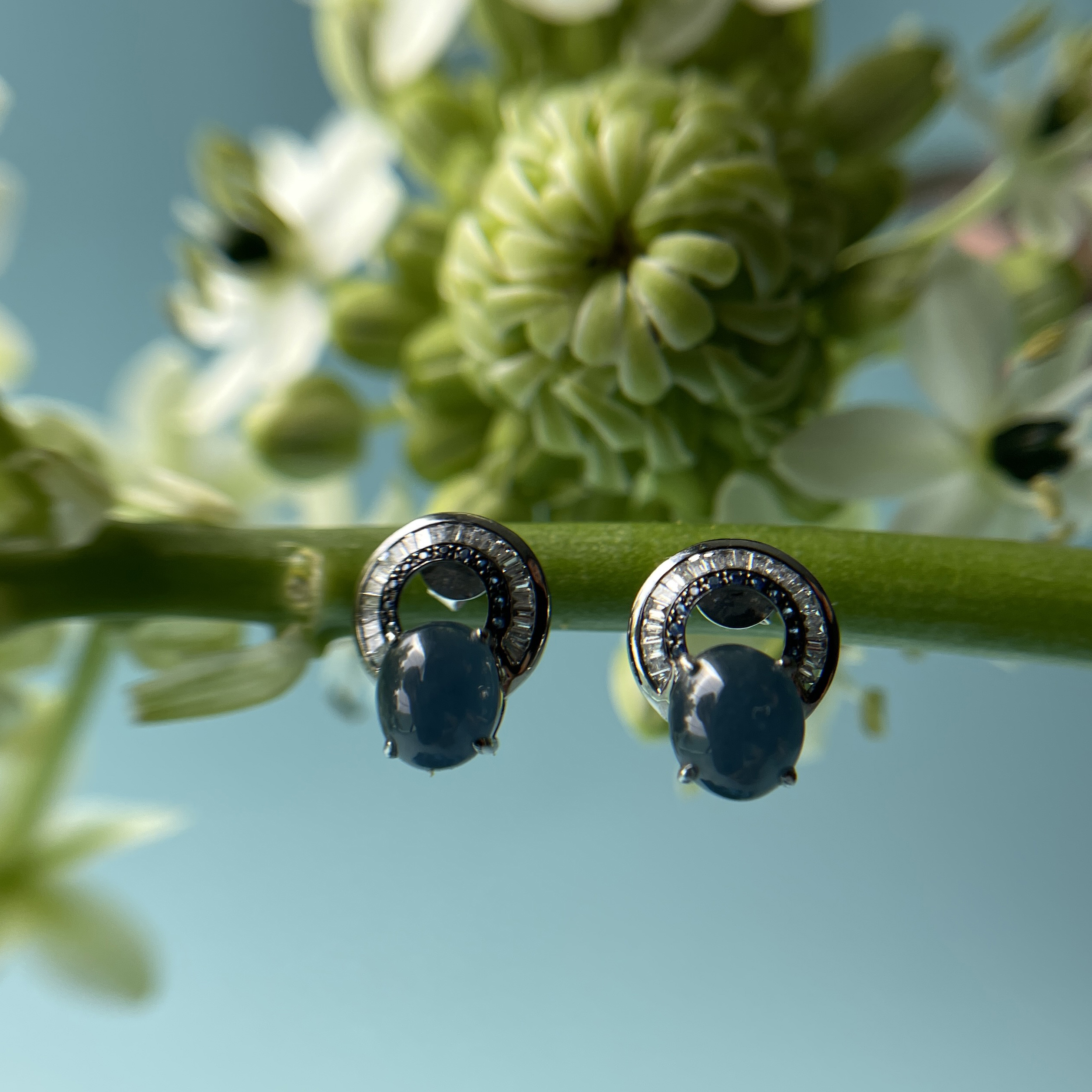 Vivid Blue Jade Cabochon Studs (PJA00266) 