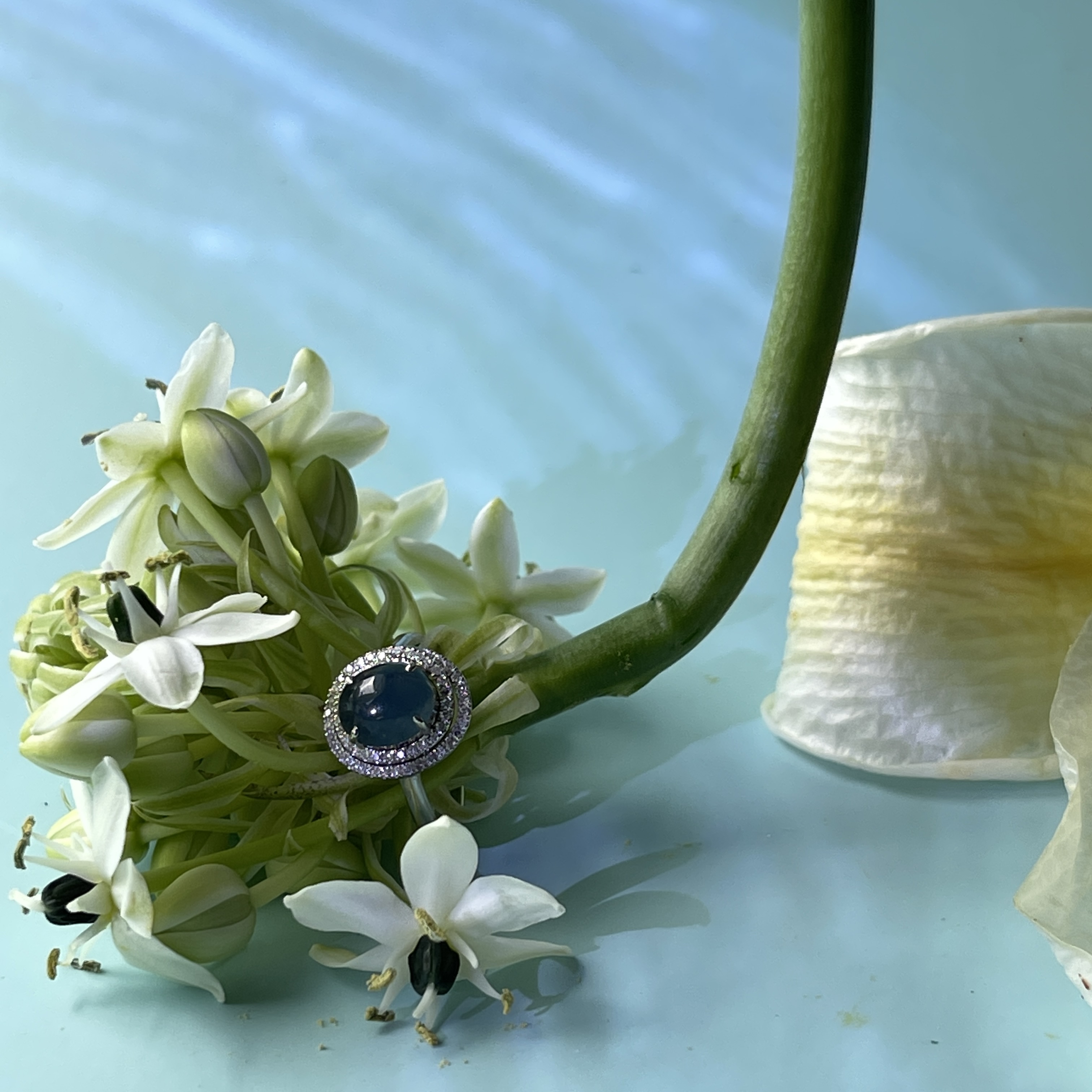 Vivid Blue Jade Cabochon Swirl Ring (PJA00270) 