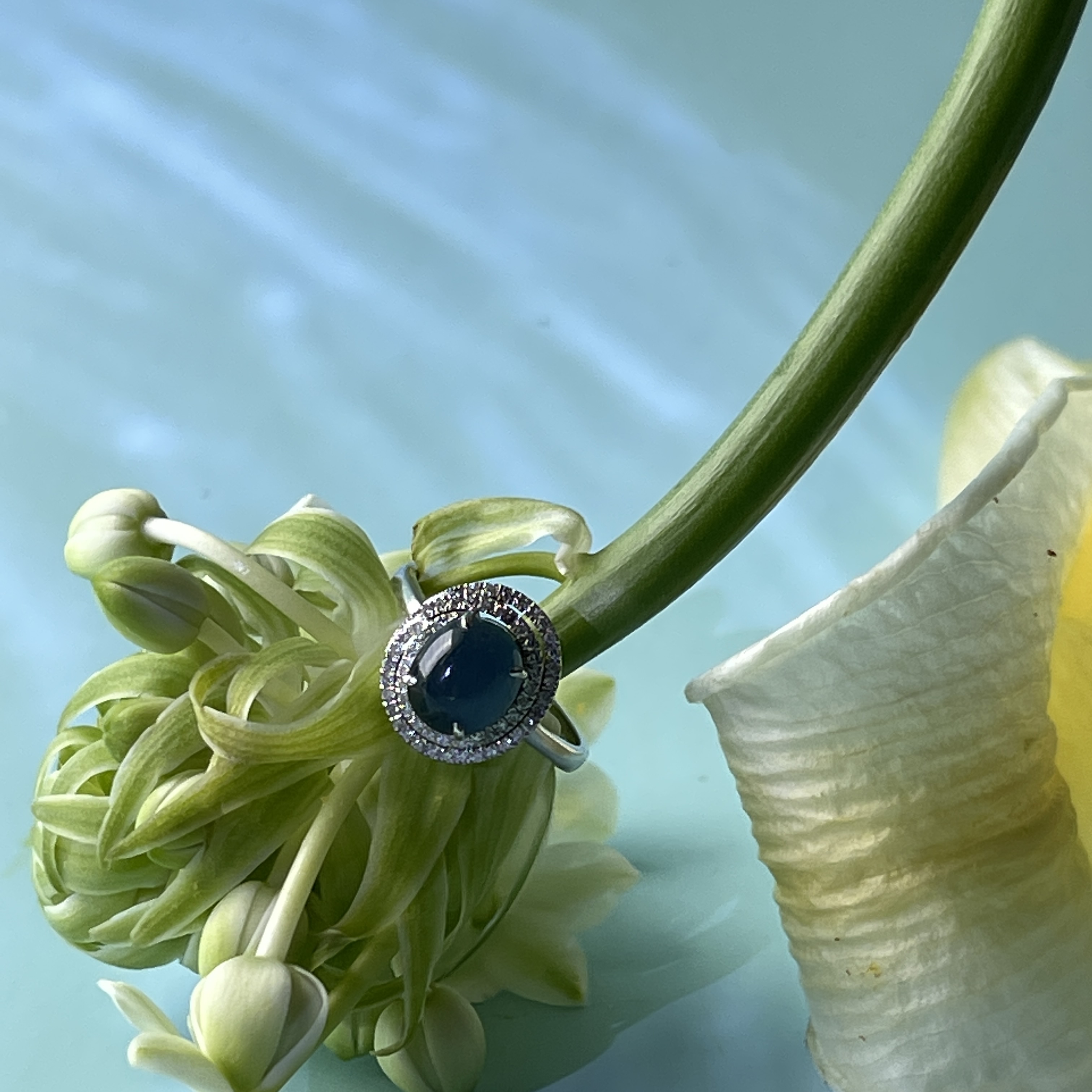 Vivid Blue Jade Cabochon Swirl Ring (PJA00270) 