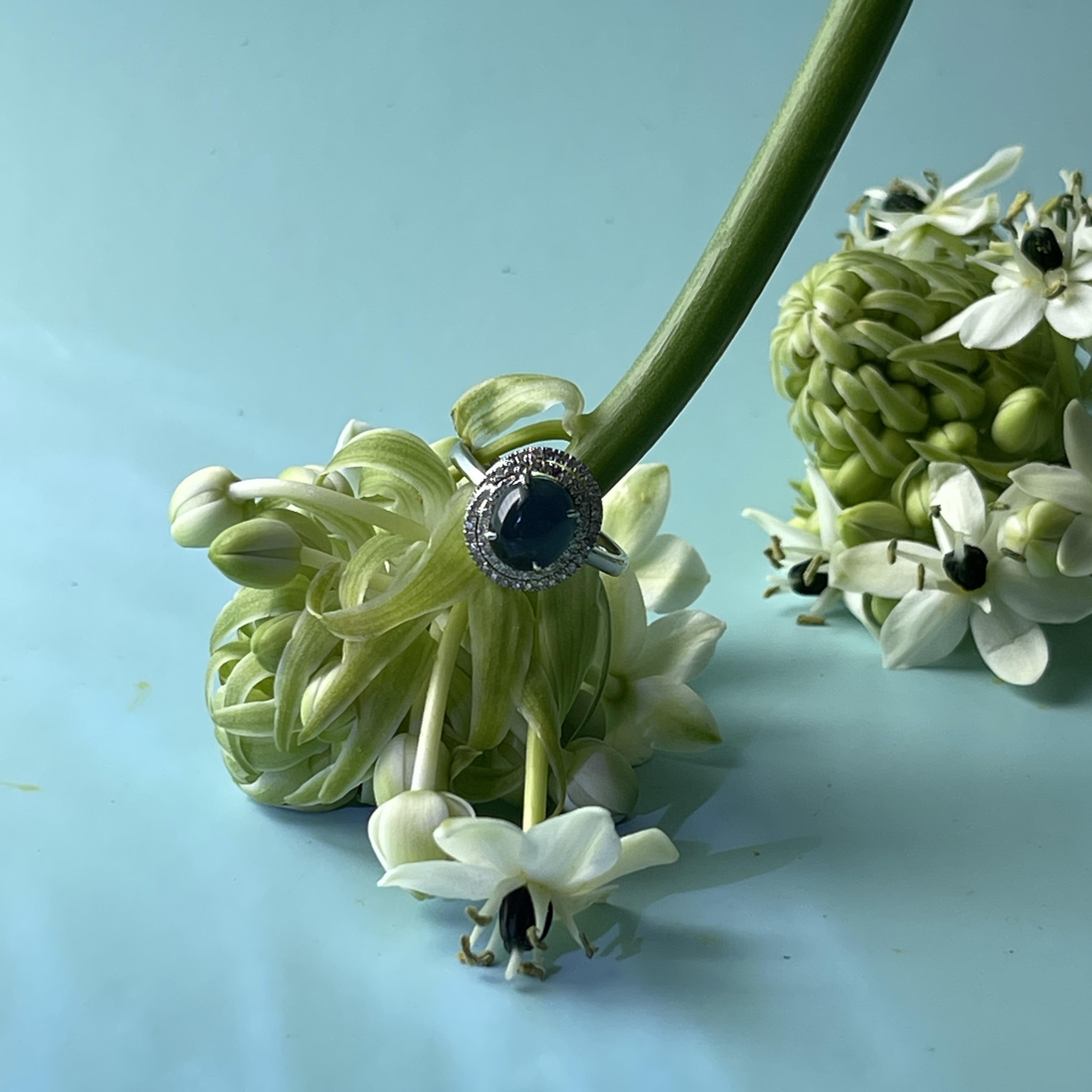 Vivid Blue Jade Cabochon Swirl Ring (PJA00270) 