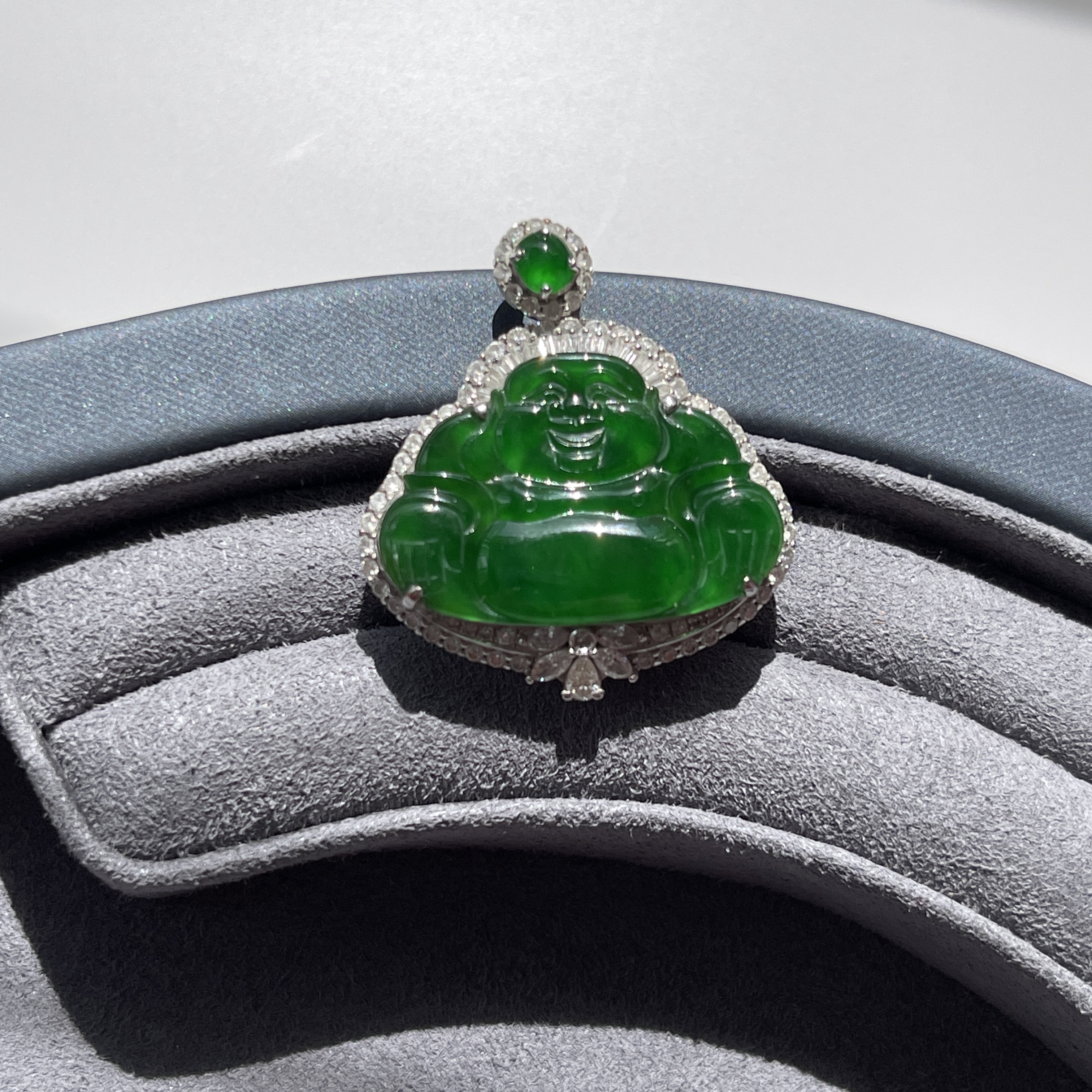 Imperial Green Jadeite Laughing Buddha Pendant (PJA00021)