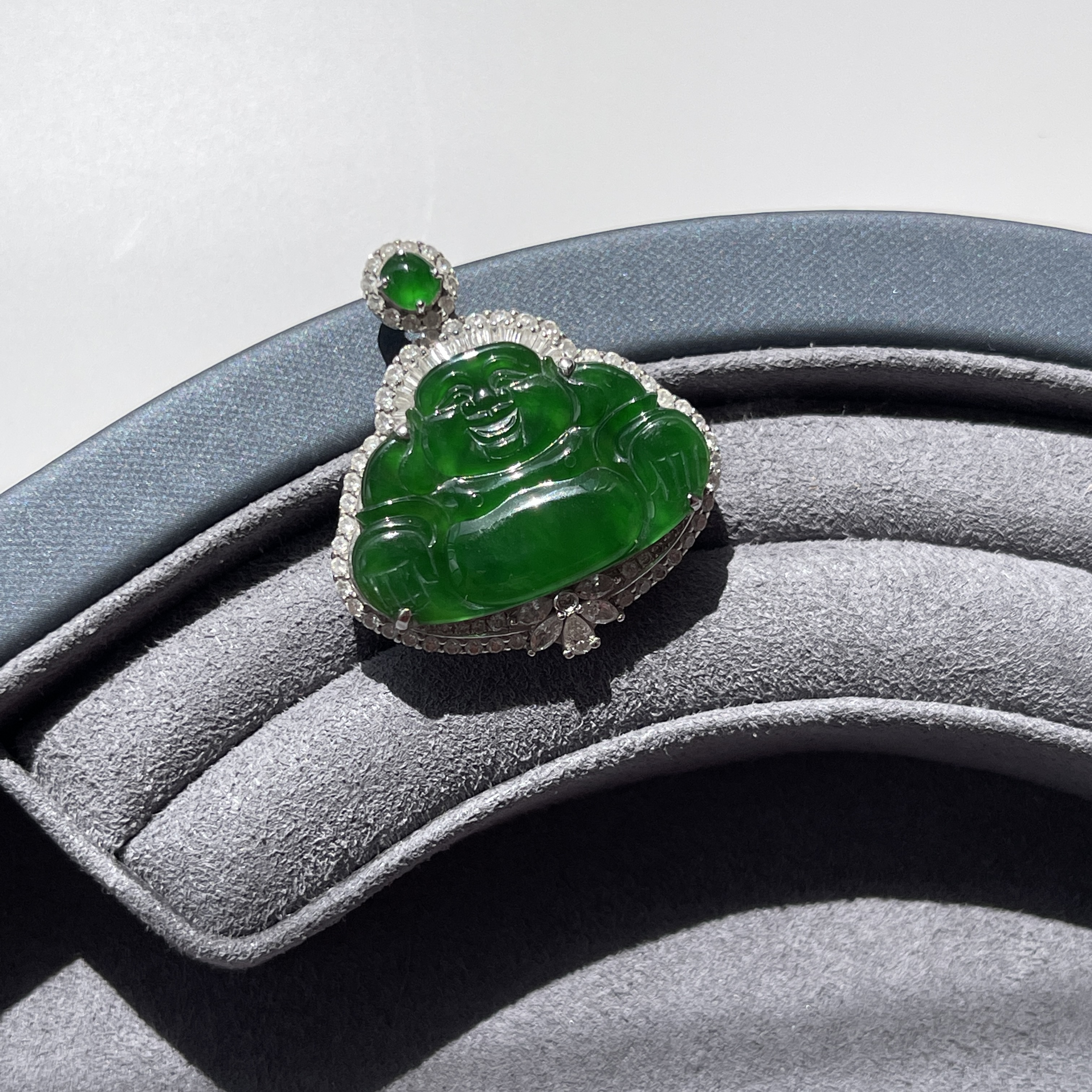 Imperial Green Jadeite Laughing Buddha Pendant (PJA00021)