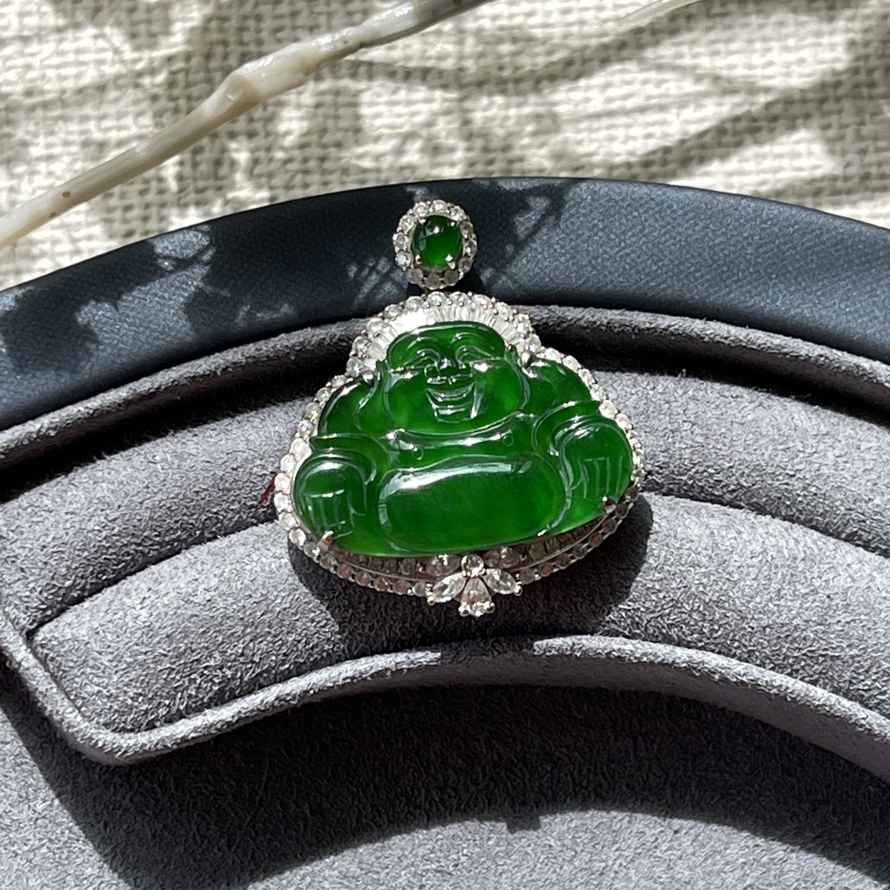 Imperial Green Jadeite Laughing Buddha Pendant (PJA00021)