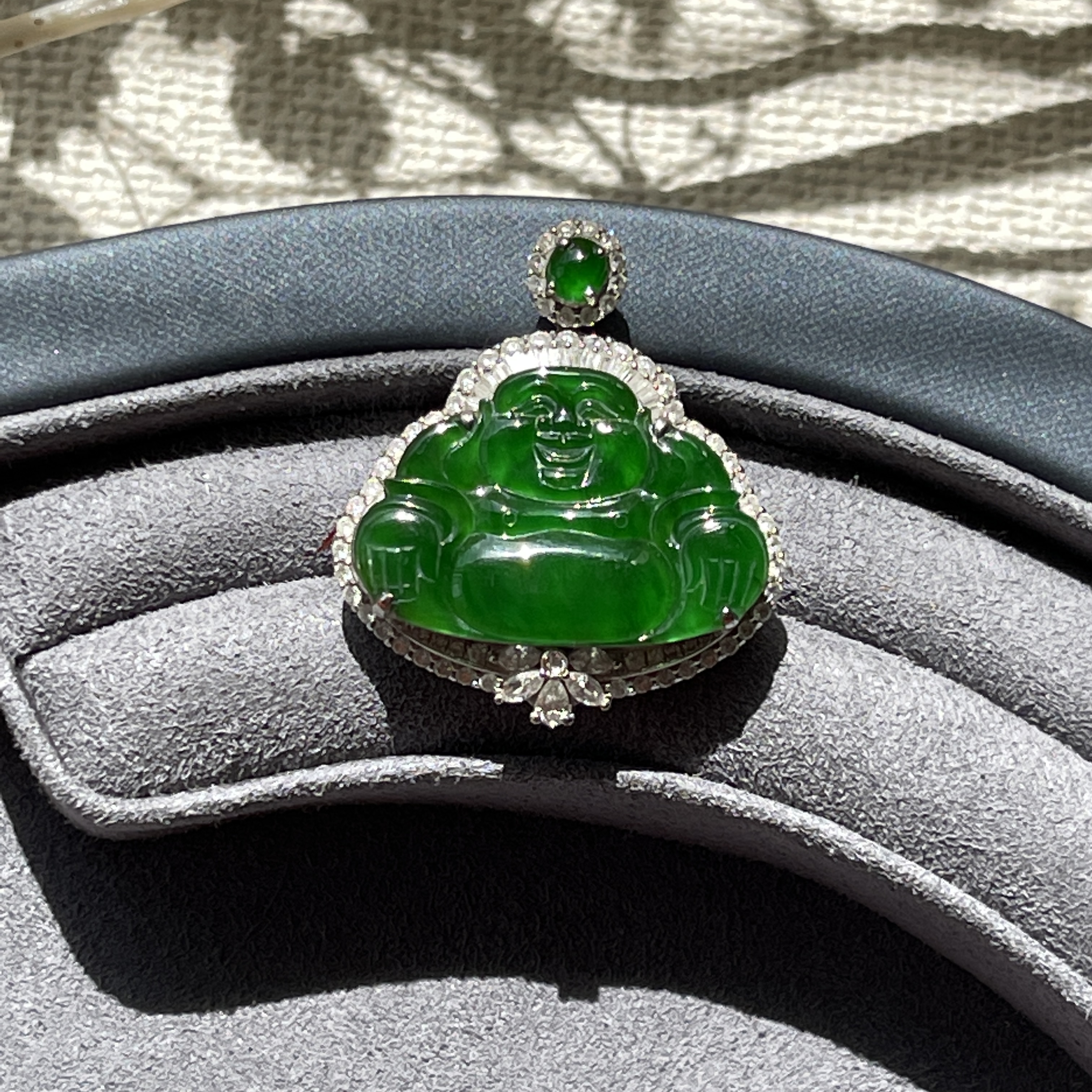 Imperial Green Jadeite Laughing Buddha Pendant (PJA00021)