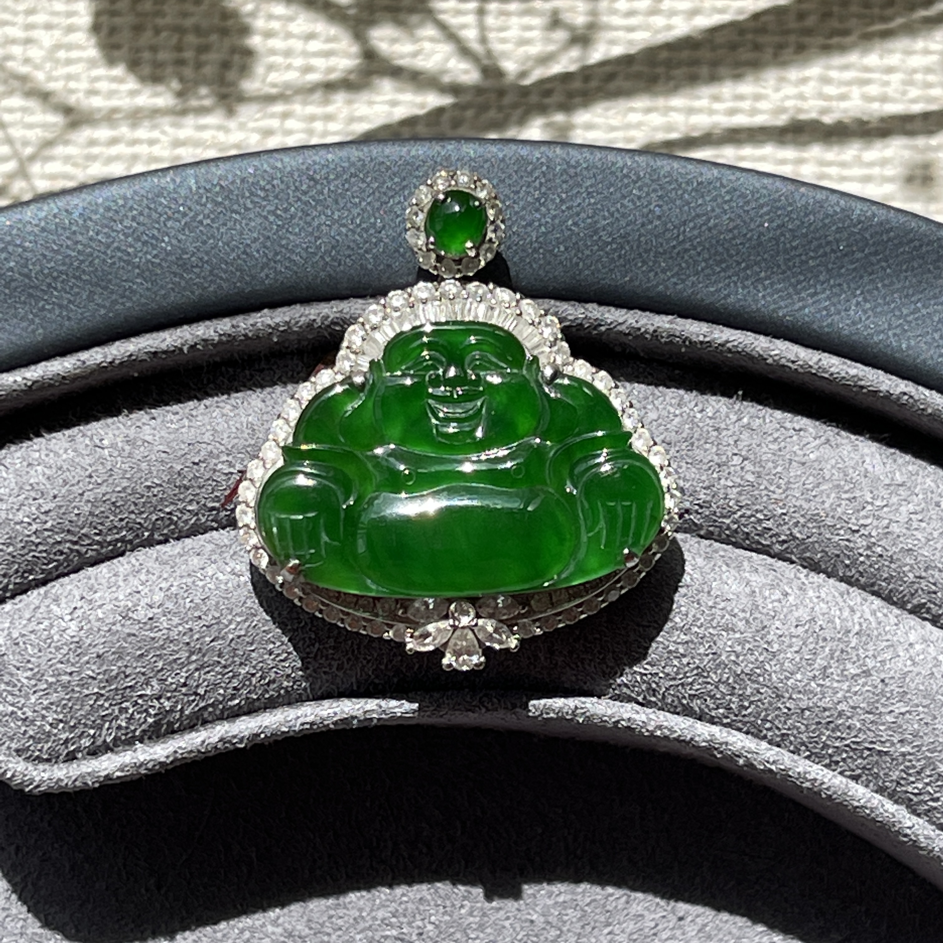Imperial Green Jadeite Laughing Buddha Pendant (PJA00021)